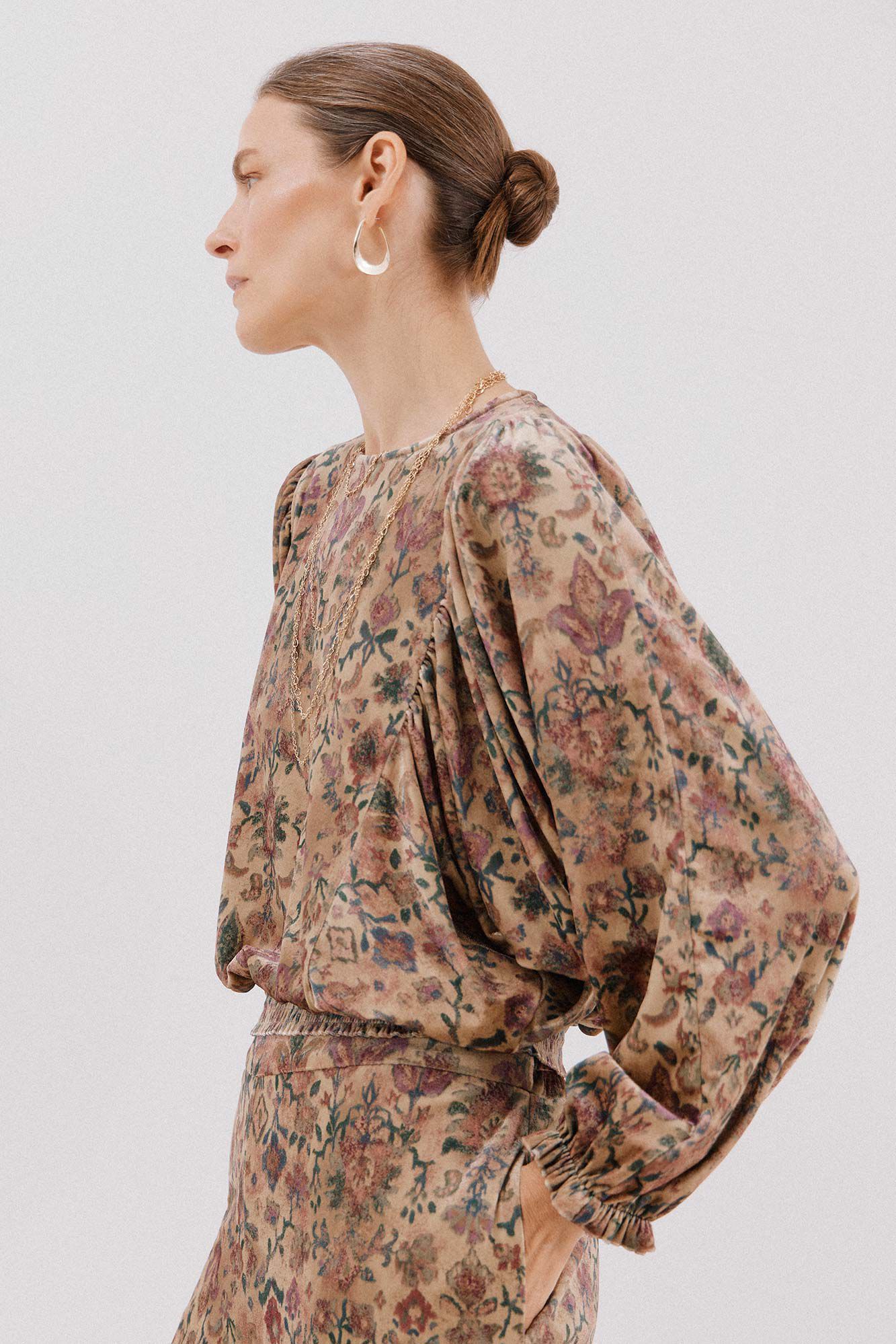 Cortefiel Blusa terciopelo estampada Estampado marr&oacute;n