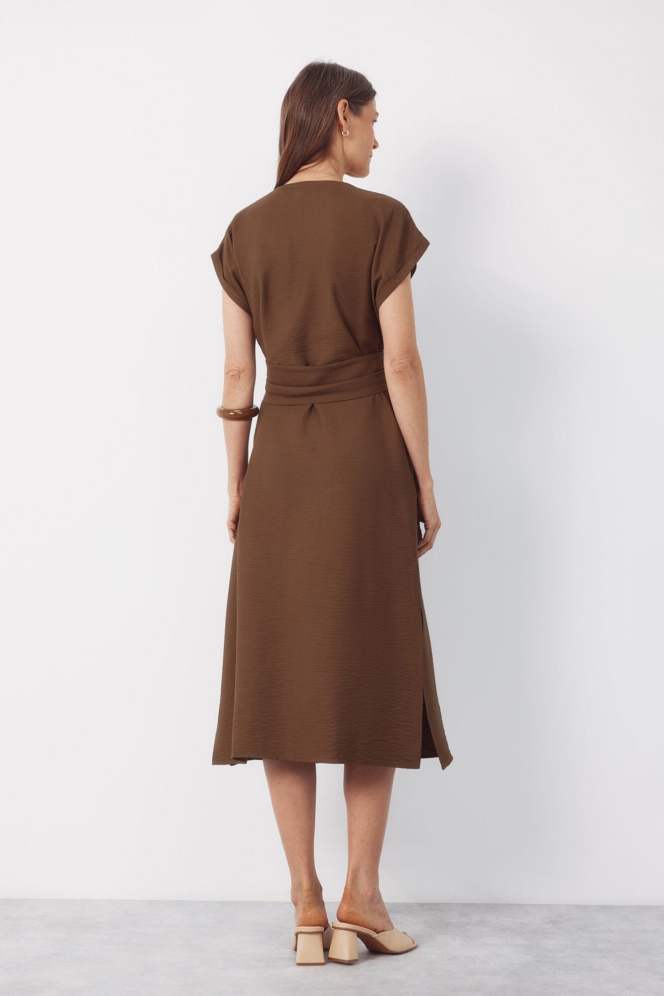 Cortefiel Vestido estampado com cinto Verde