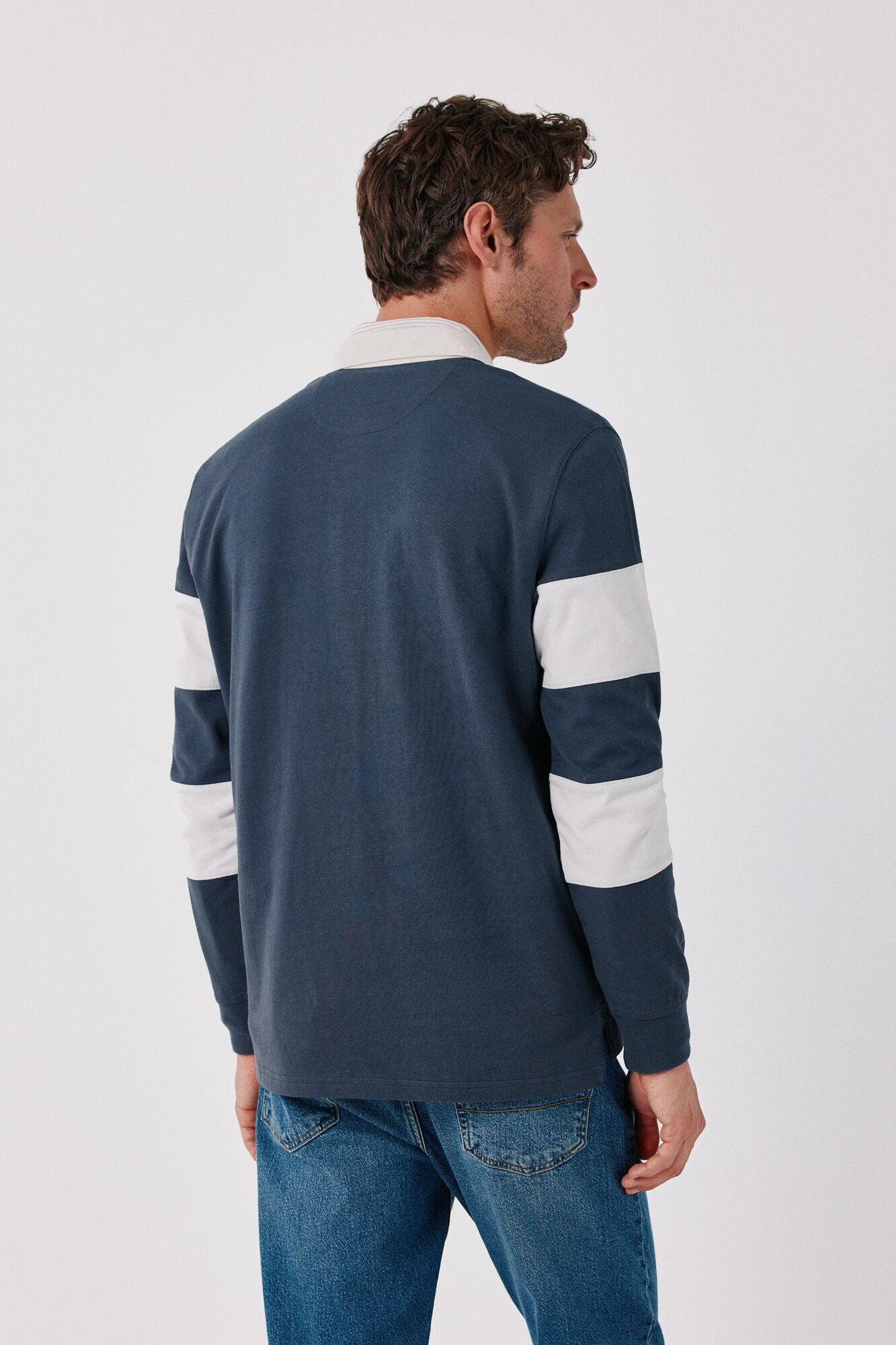 Cortefiel Striped rugby polo shirt Dark grey