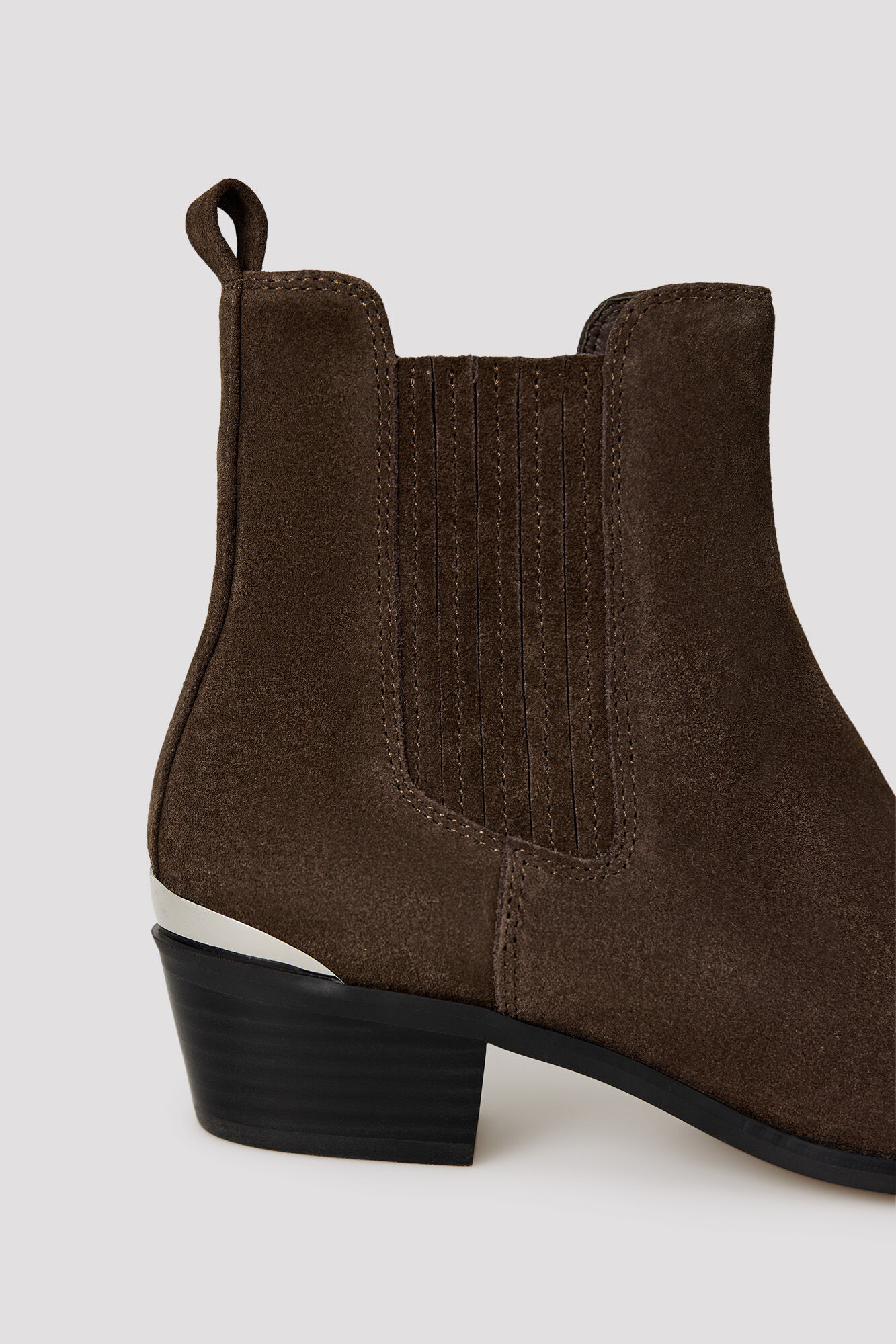 Cortefiel Leather ankle boot with metallic heel Grey