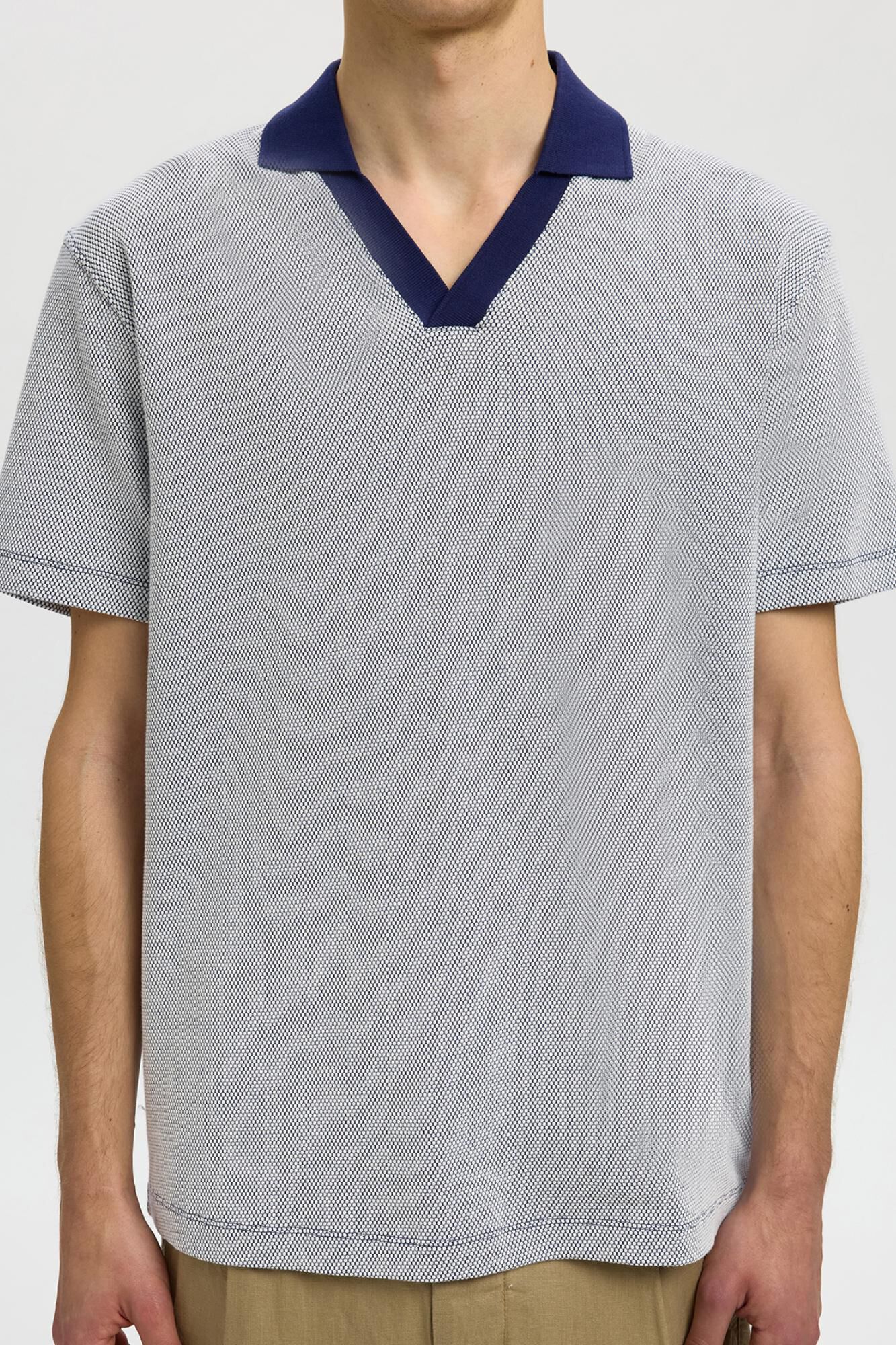 Selected Short sleeve polo shirt with open neck Navy
