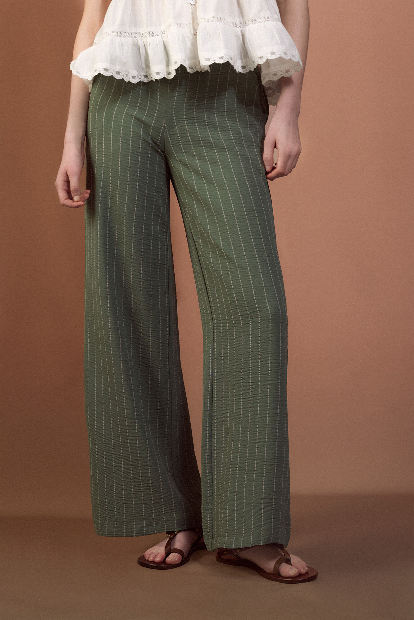 Slowlove Pantal&oacute;n de pata ancha Estampado verde