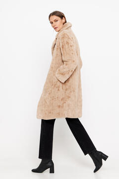 Cortefiel Long faux fur coat Printed beige