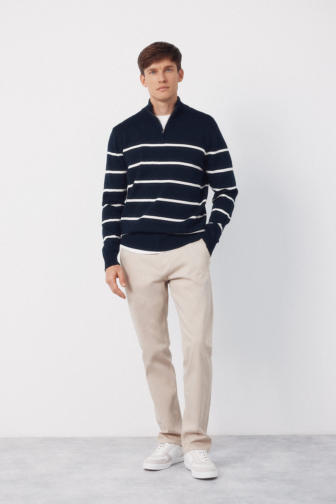 Cortefiel Striped jersey-knit with zip fastening  Navy