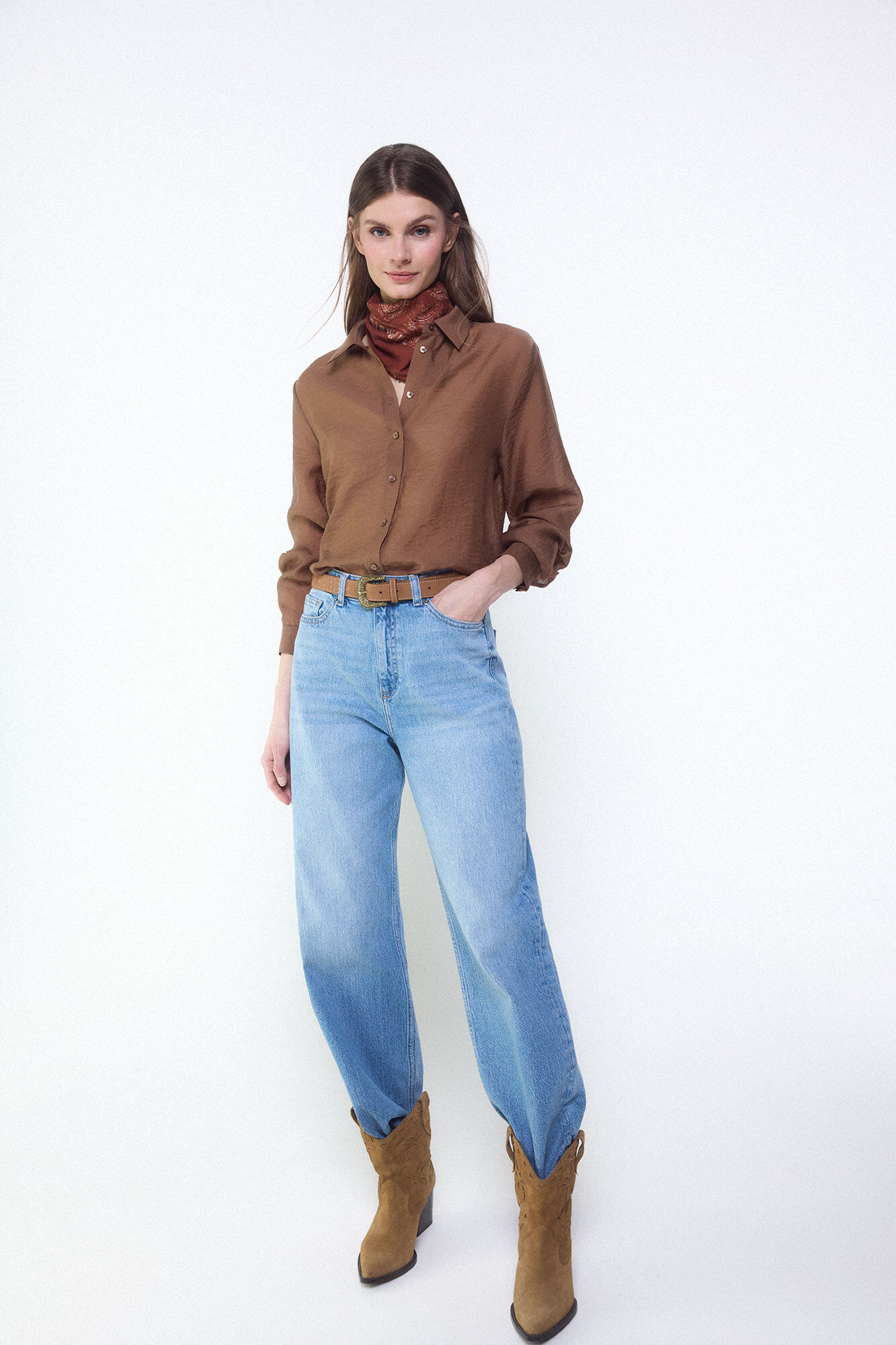 Slowlove Camisa em organza Castanho