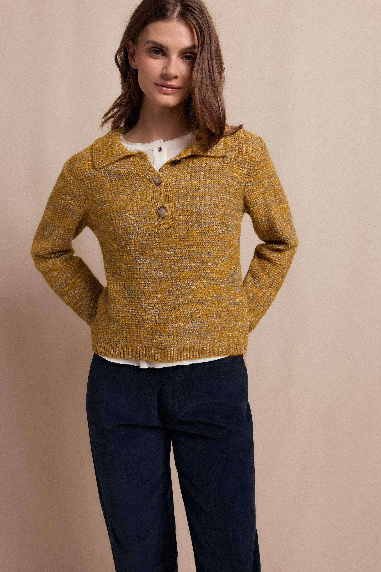 Slowlove Jersey polo jaspeado Dourado