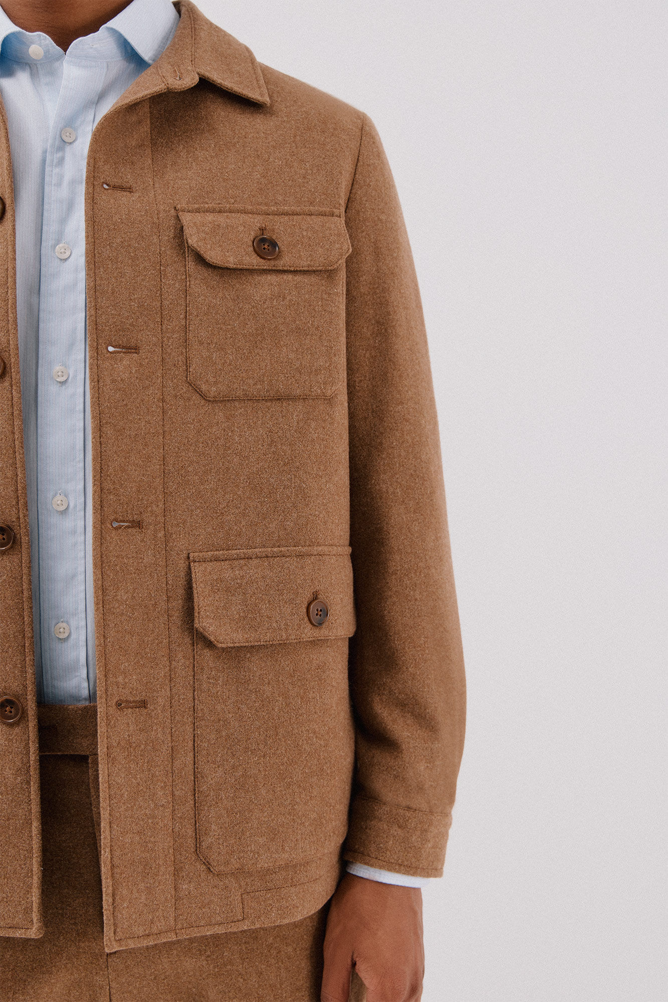 Cortefiel Sobrecamisa de l&atilde; de camelo Castanho