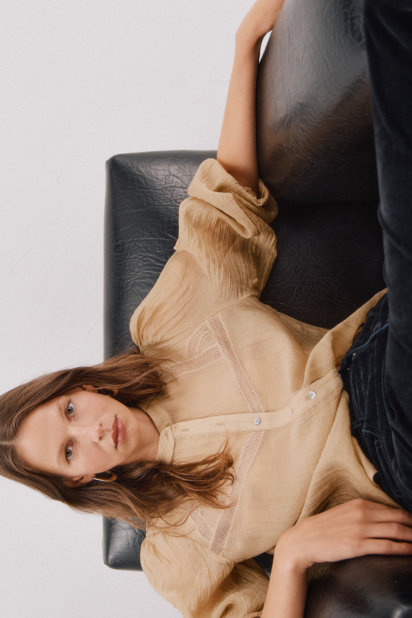 Cortefiel Blusa de renda com gola mao Branco