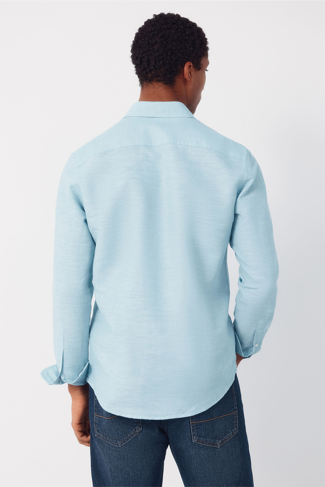 Cortefiel Plain linen cotton shirt Turquoise