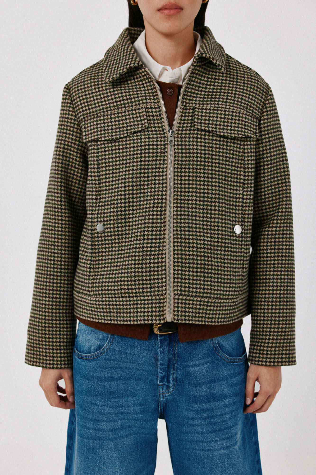 Cortefiel Short zip fastening jacket Printed green