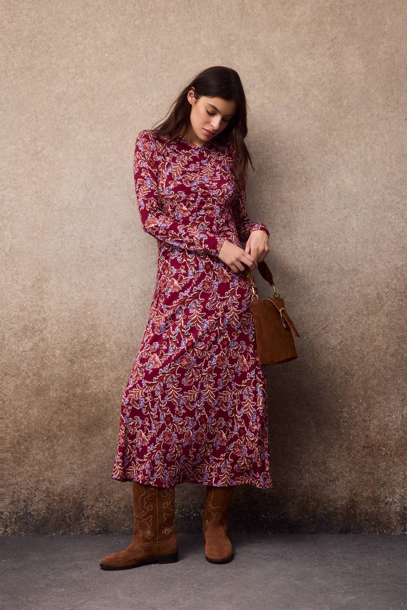 Slowlove Printed ruched dress Red