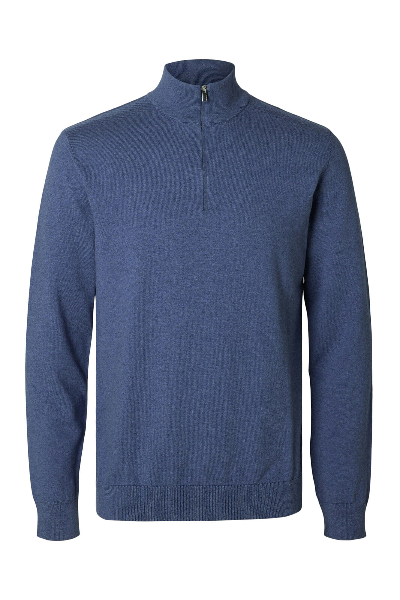 Selected Knitted pullover with half zip 100% cotton Navy