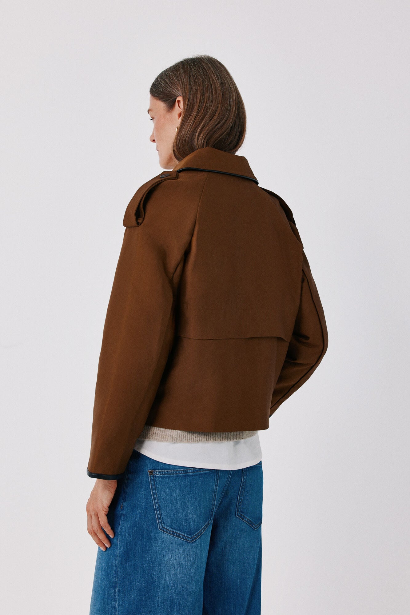 Cortefiel Satin-finish short trench Dark brown
