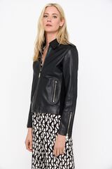 Cortefiel Cazadora de piel confort Negro