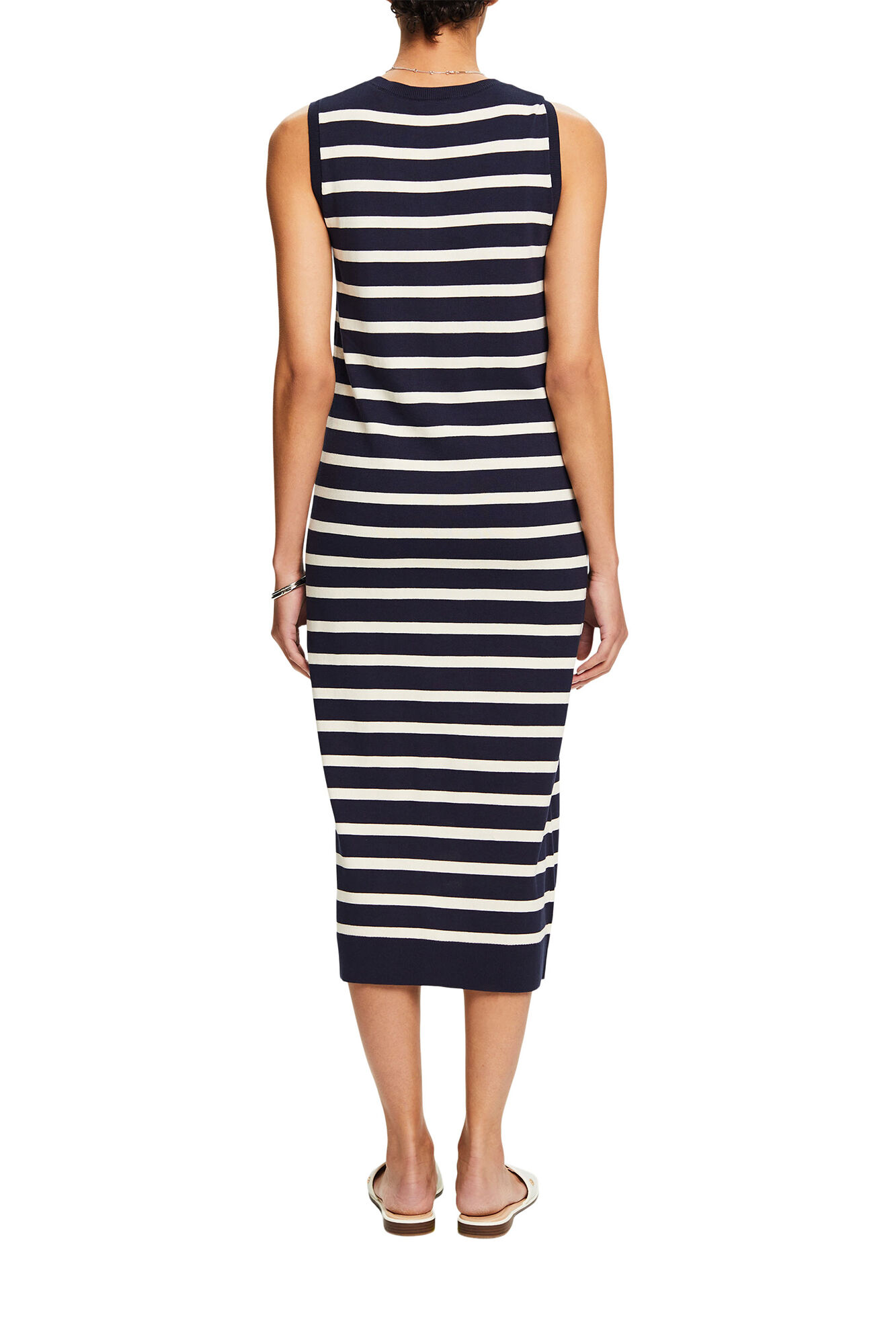 Esprit Vestido midi riscas algod&atilde;o Azul