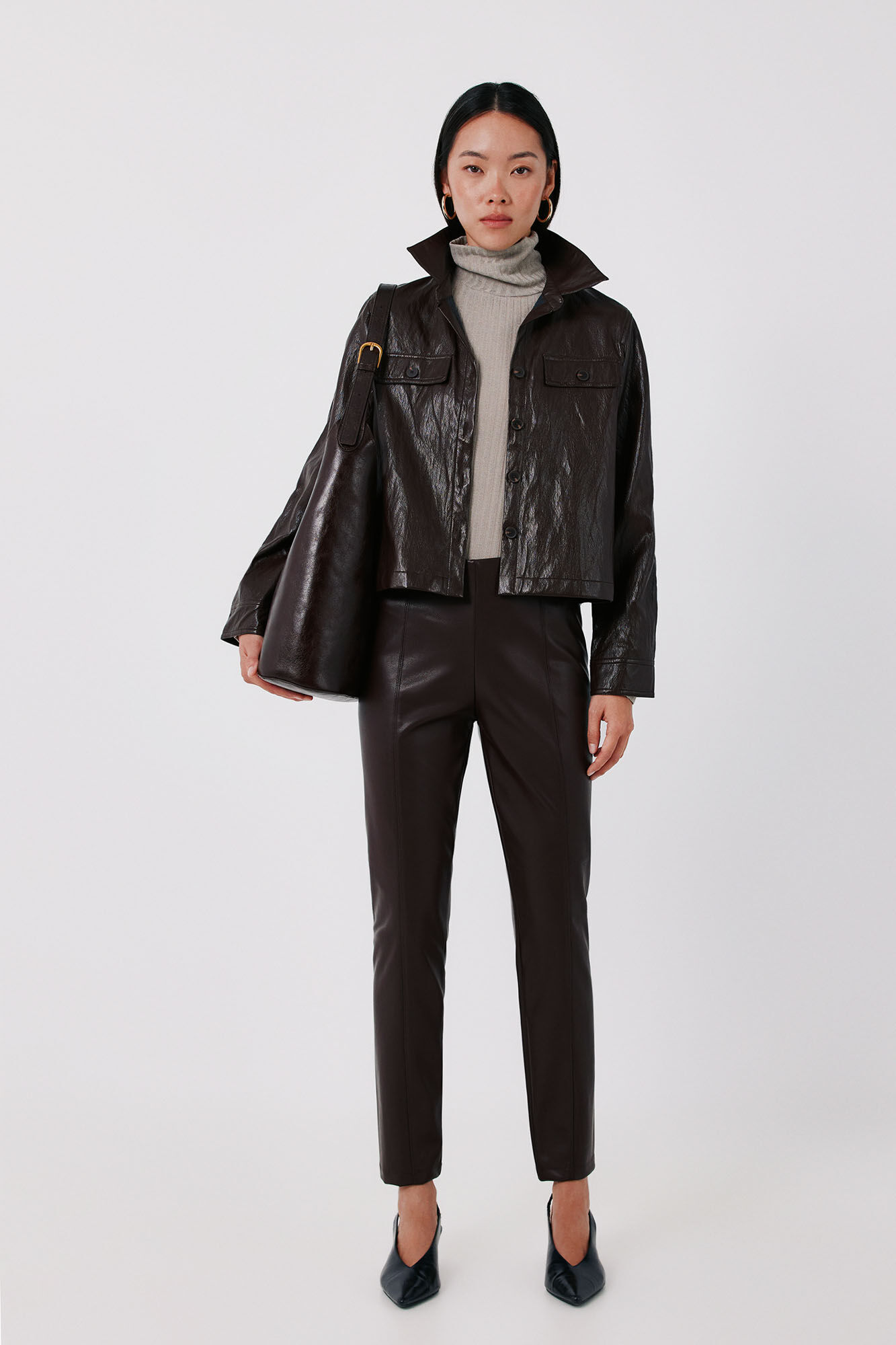 Cortefiel Elastic faux leather women's leggings