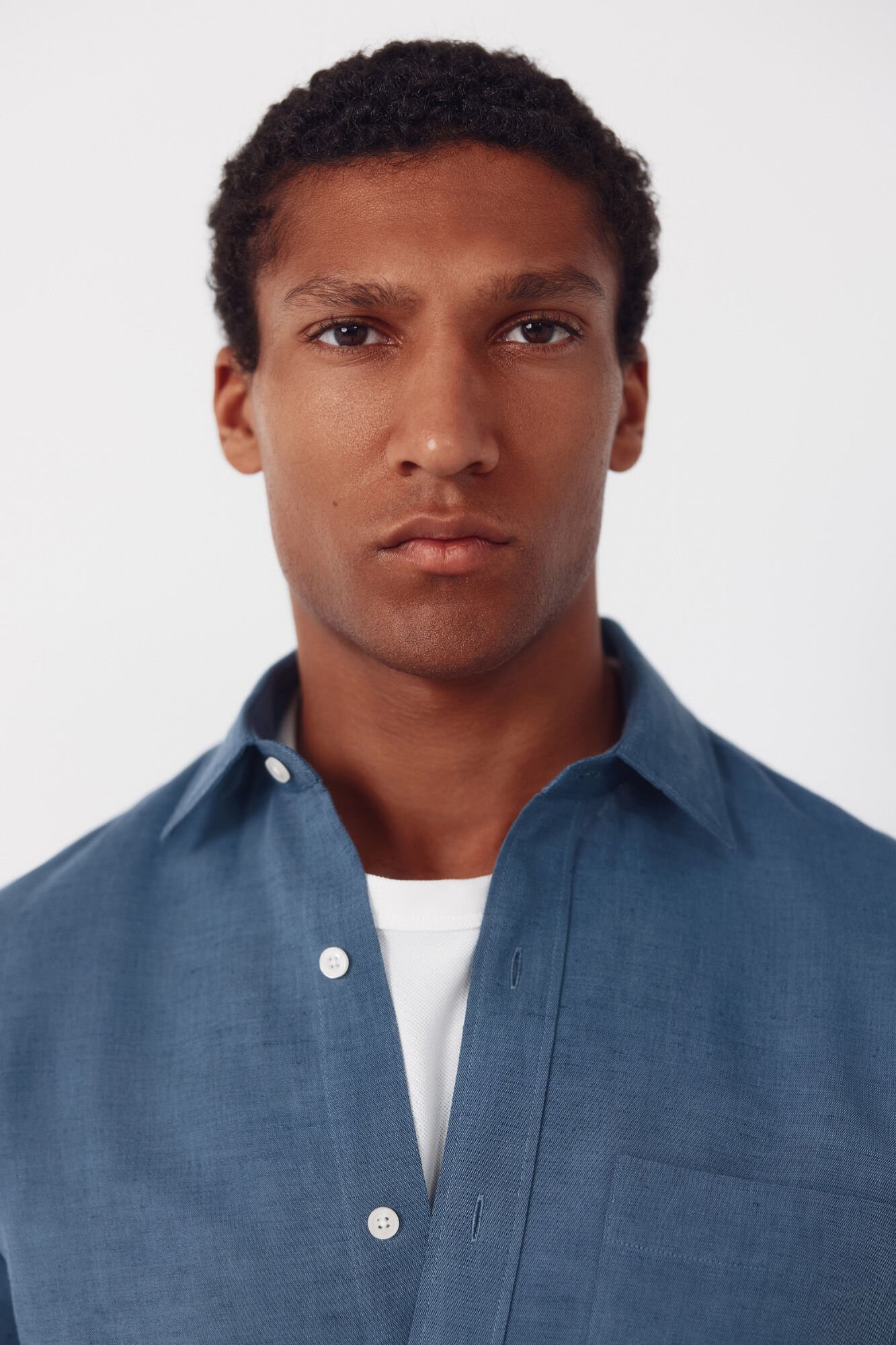 Cortefiel Plain linen cotton shirt Navy