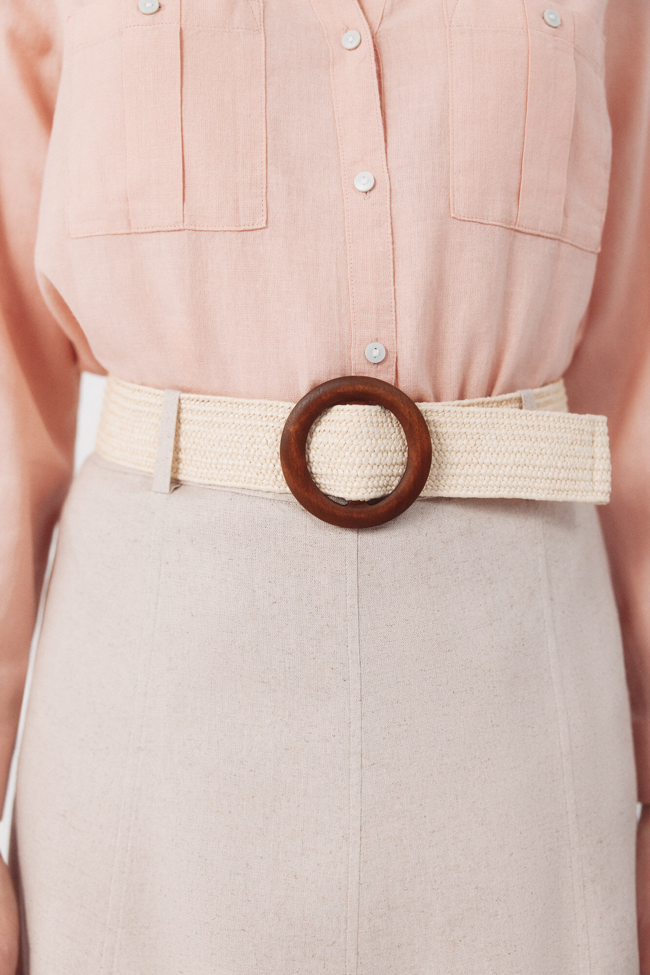 Cortefiel Flared skirt with belt Nude
