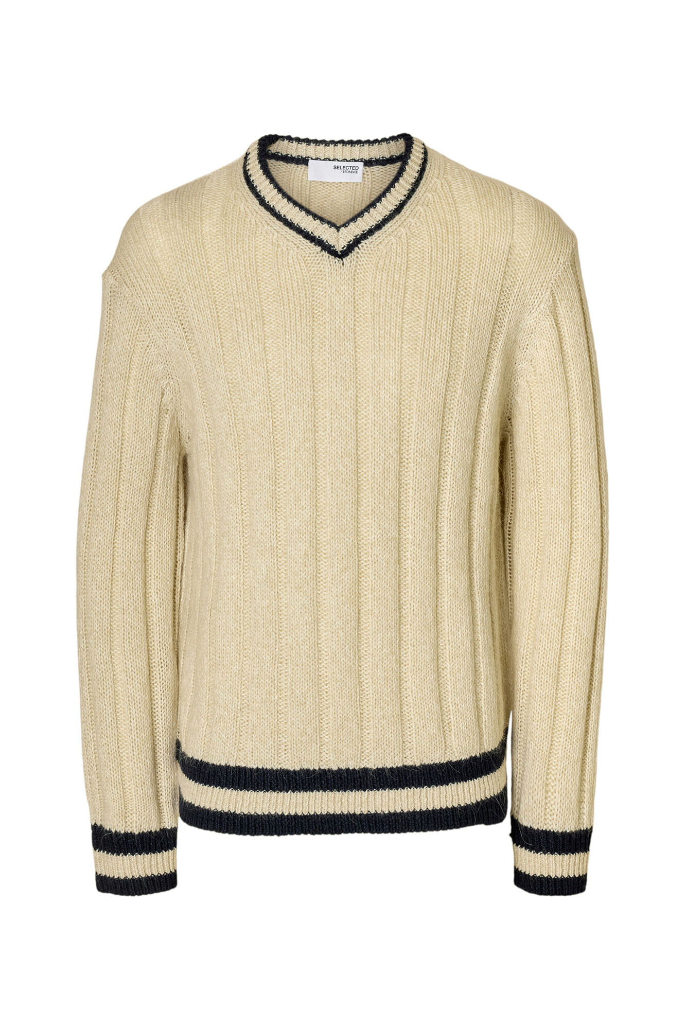 Selected Camisola de l&atilde; e alpaca com gola em V  Branco