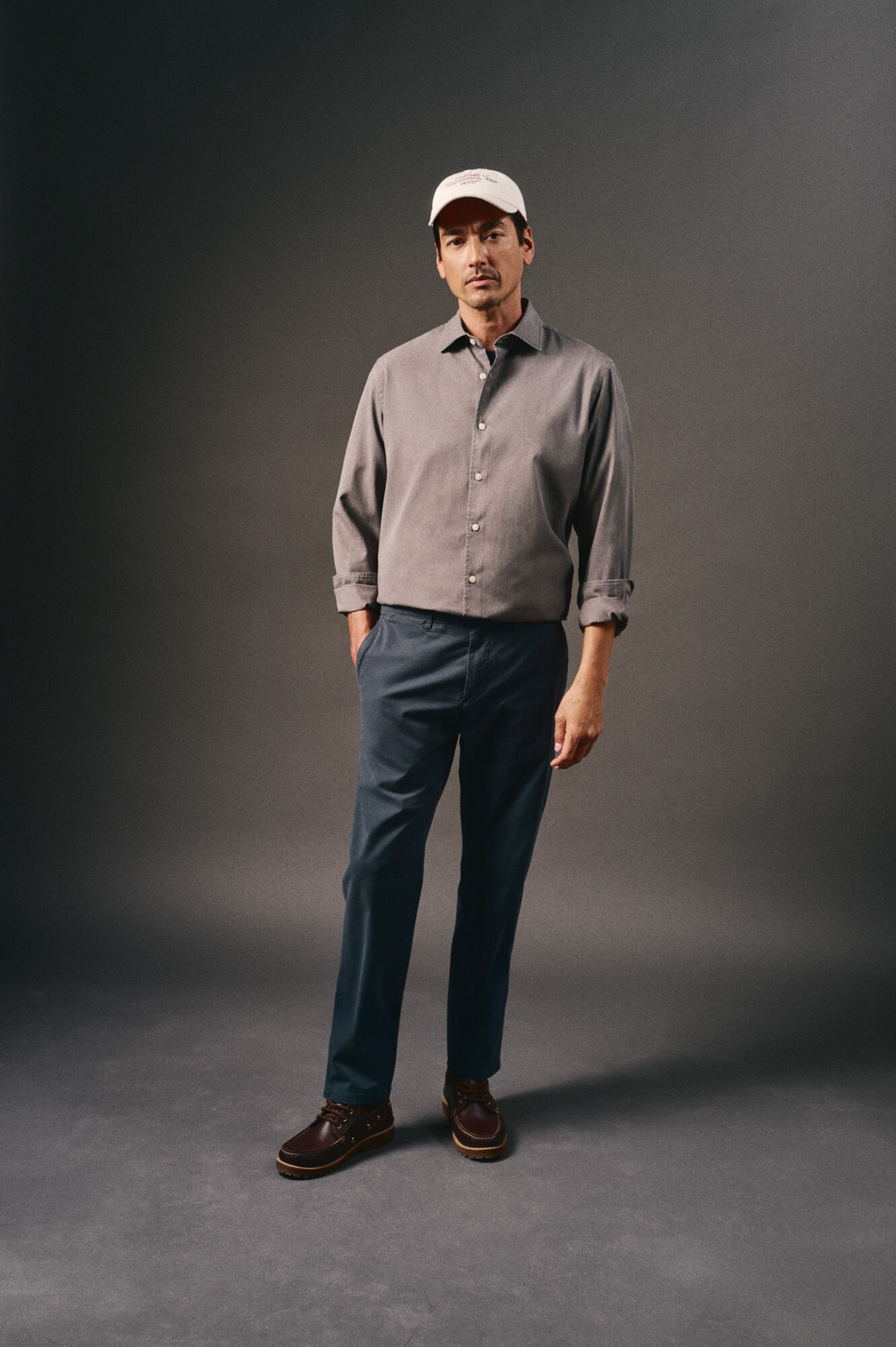 OOTO Camisa liso de algod&atilde;o tencel sarja Cinzento