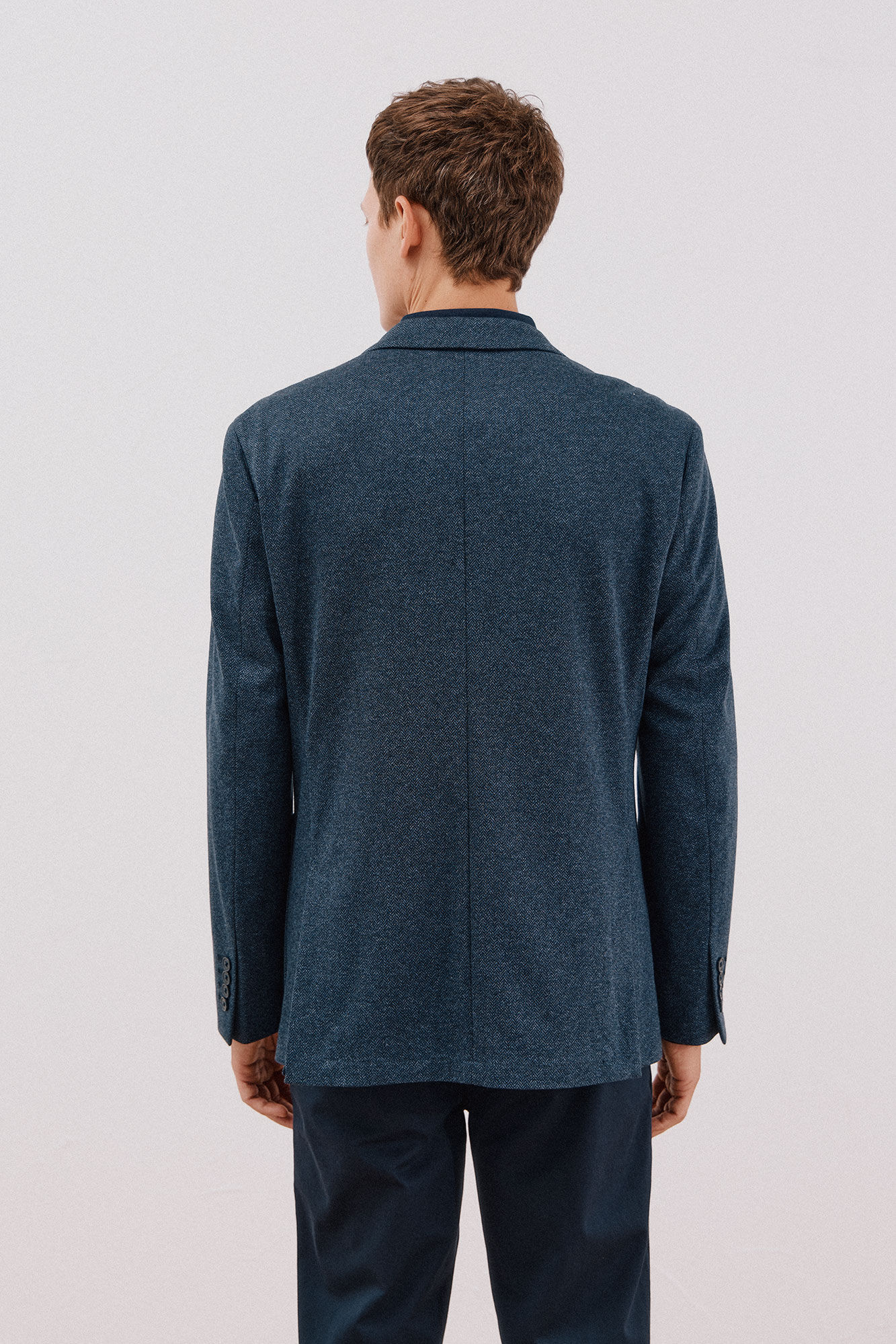 Cortefiel Herringbone jersey-knit blazer Blue