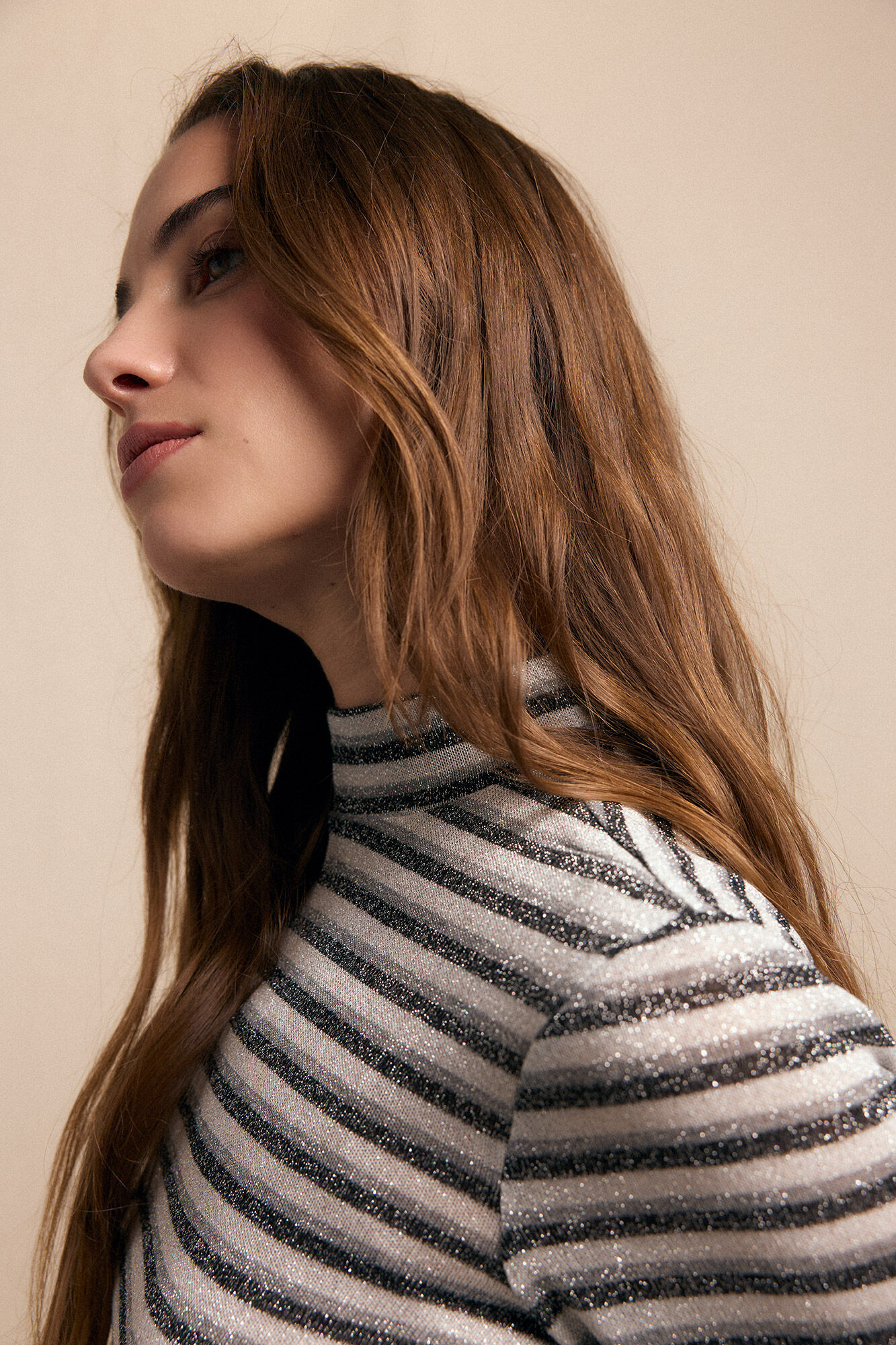 Slowlove Camiseta cuello alto rayas lurex Estampado gris