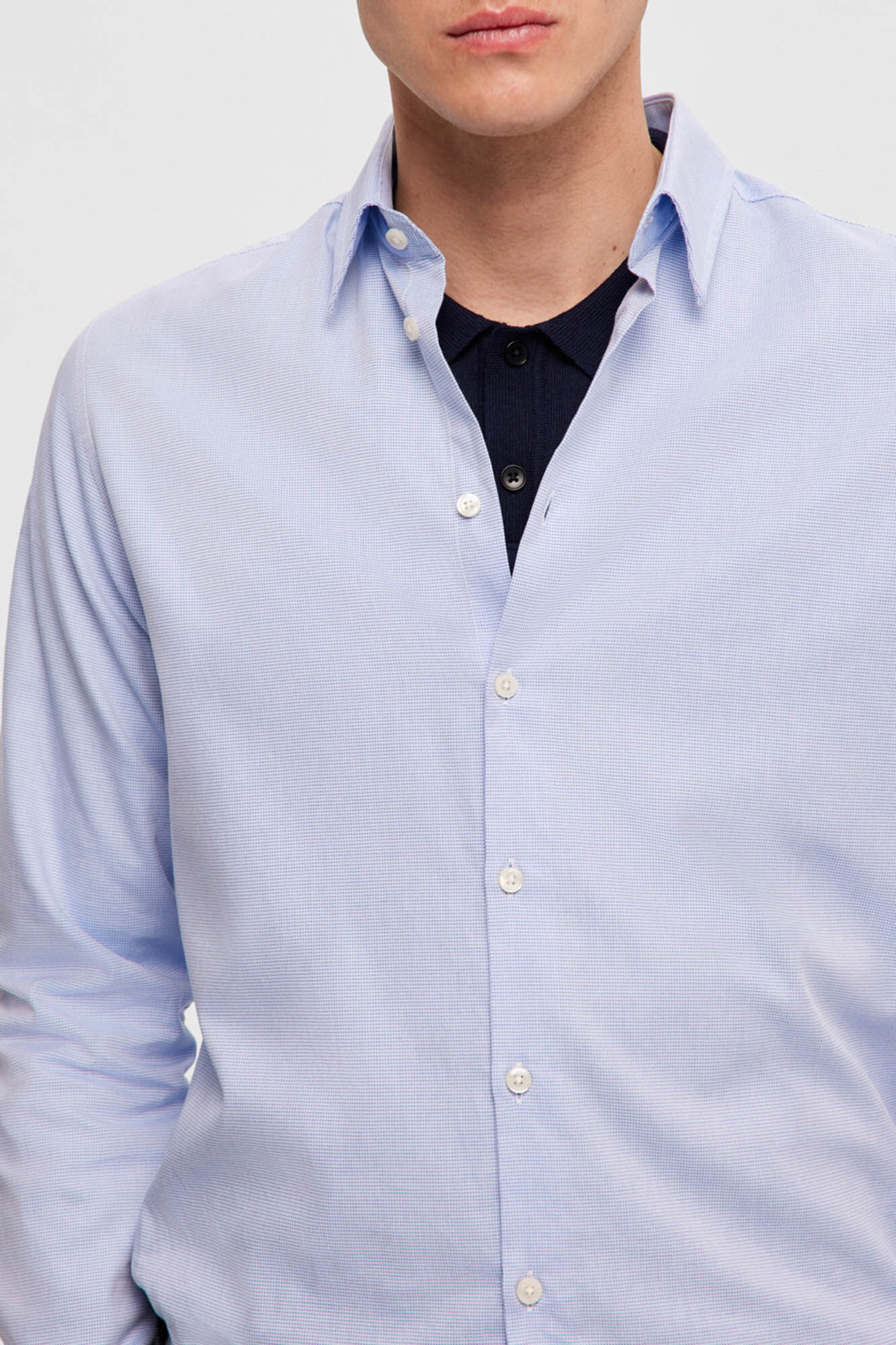 Selected Camisa de algod&atilde;o org&acirc;nico Slim Fit. Azul