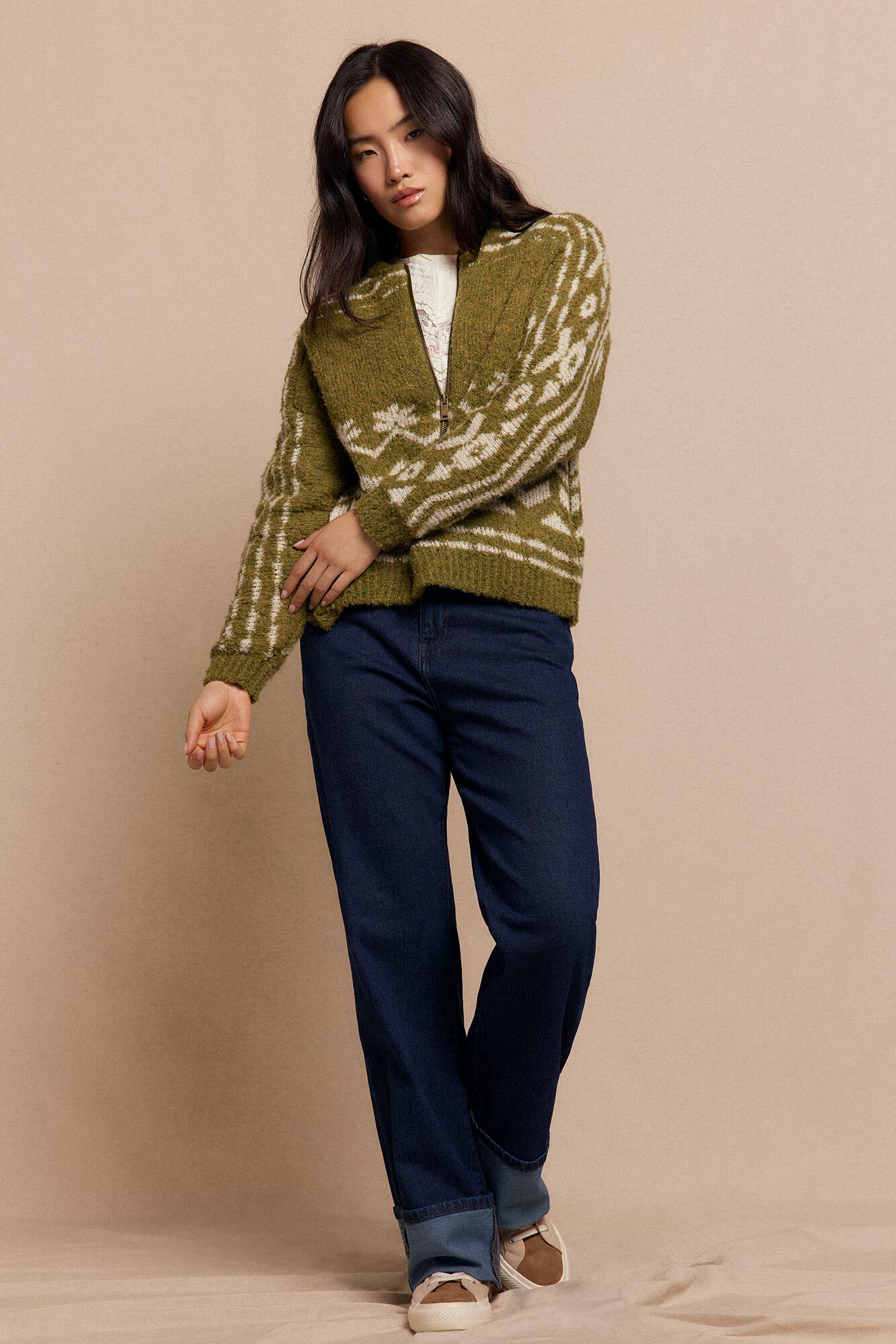 Slowlove malha bomber de jacquard Verde