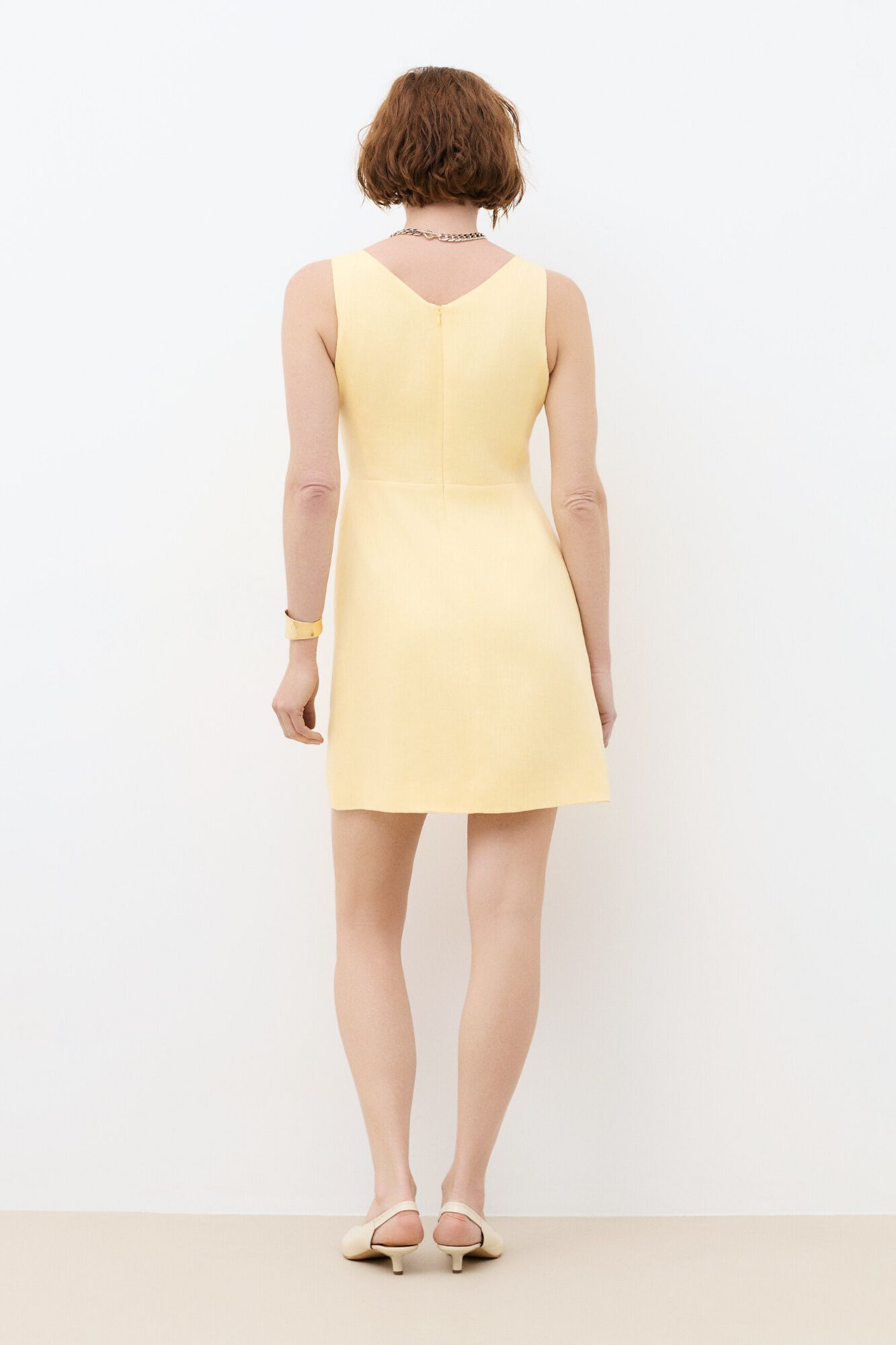 Caroll 100% linen short dress Rsoline Yellow