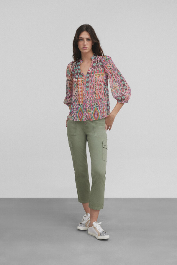 Cortefiel Ikat lurex printed chiffon blouse  Multicolour
