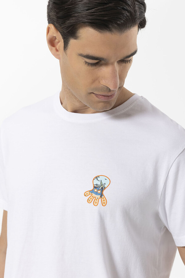 Cortefiel Camiseta estampado elpulpo relleno hawaii pecho Blanco