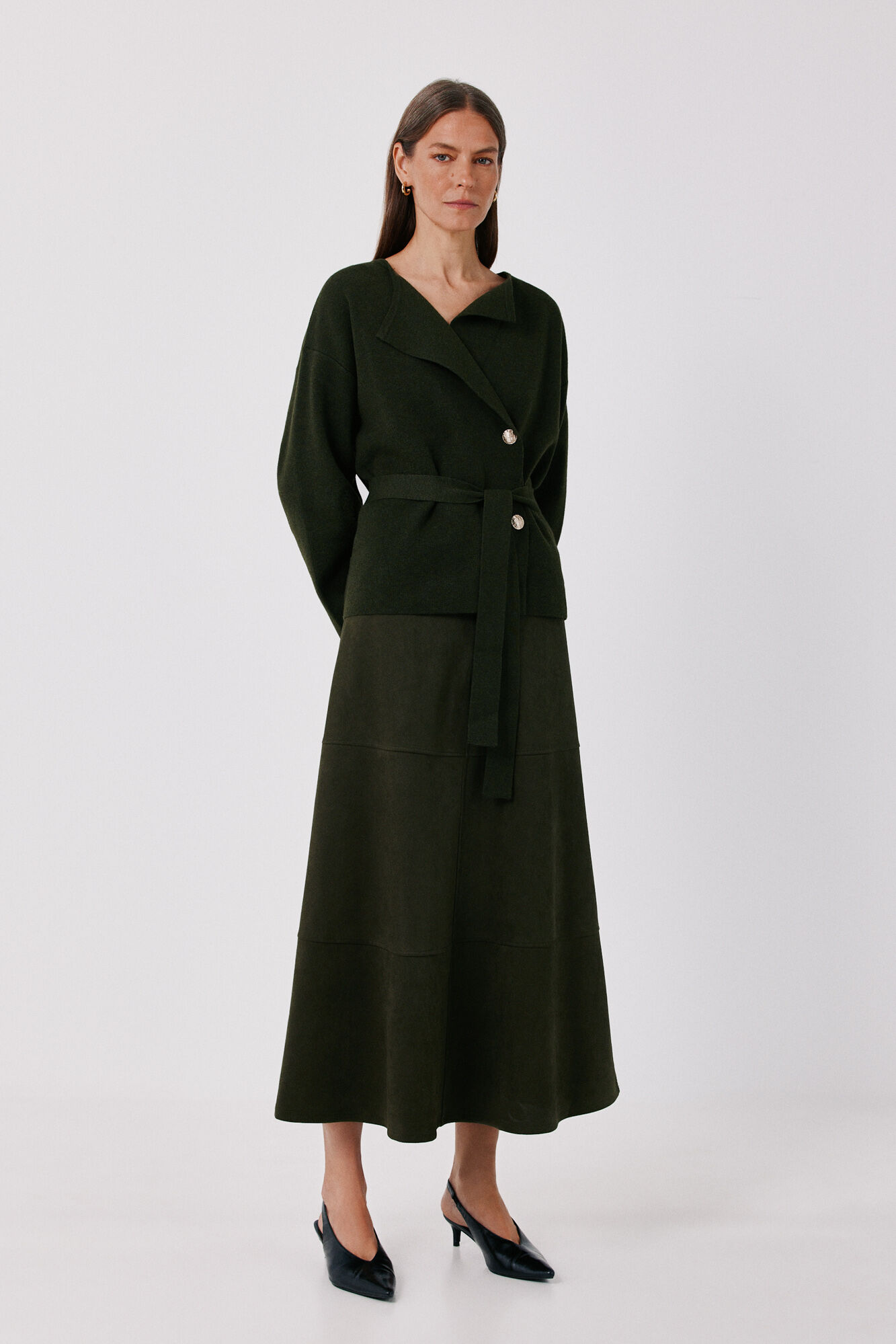 Cortefiel Faux suede long skirt