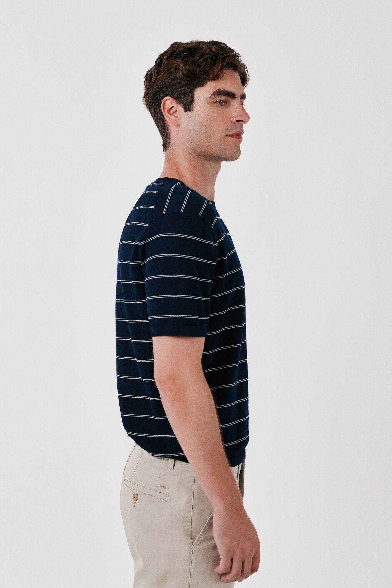Cortefiel Striped cotton short sleeve jersey-knit T-shirt Navy