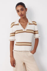 Cortefiel Striped polo jumper Ivory