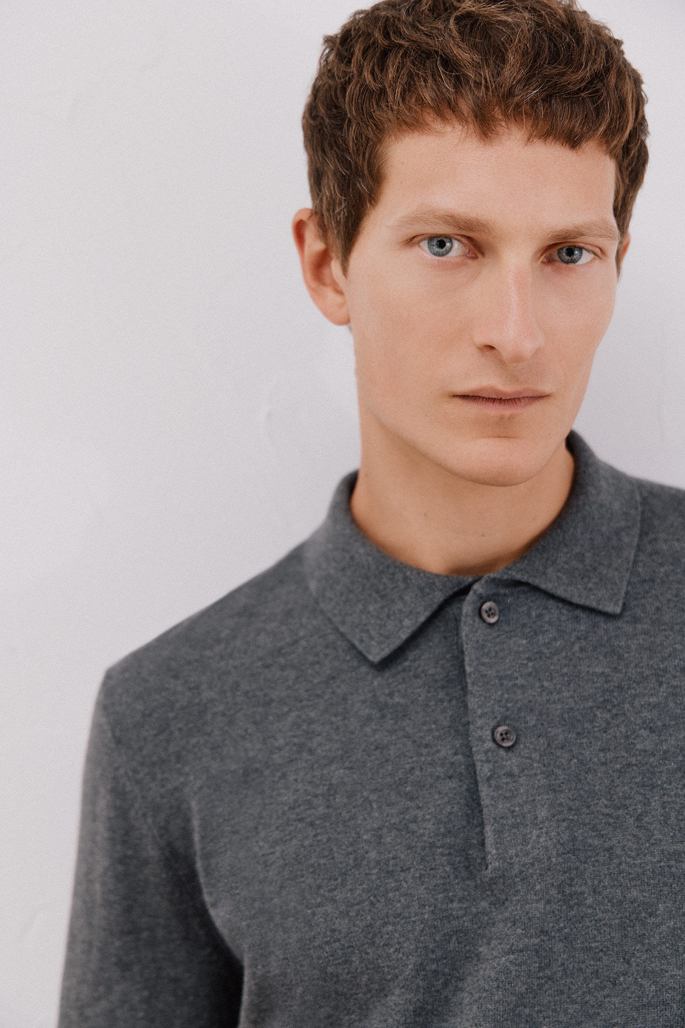 Cortefiel Cotton cashmere polo shirt neck jersey Grey