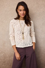 Slowlove Top em crochet floral Ecru