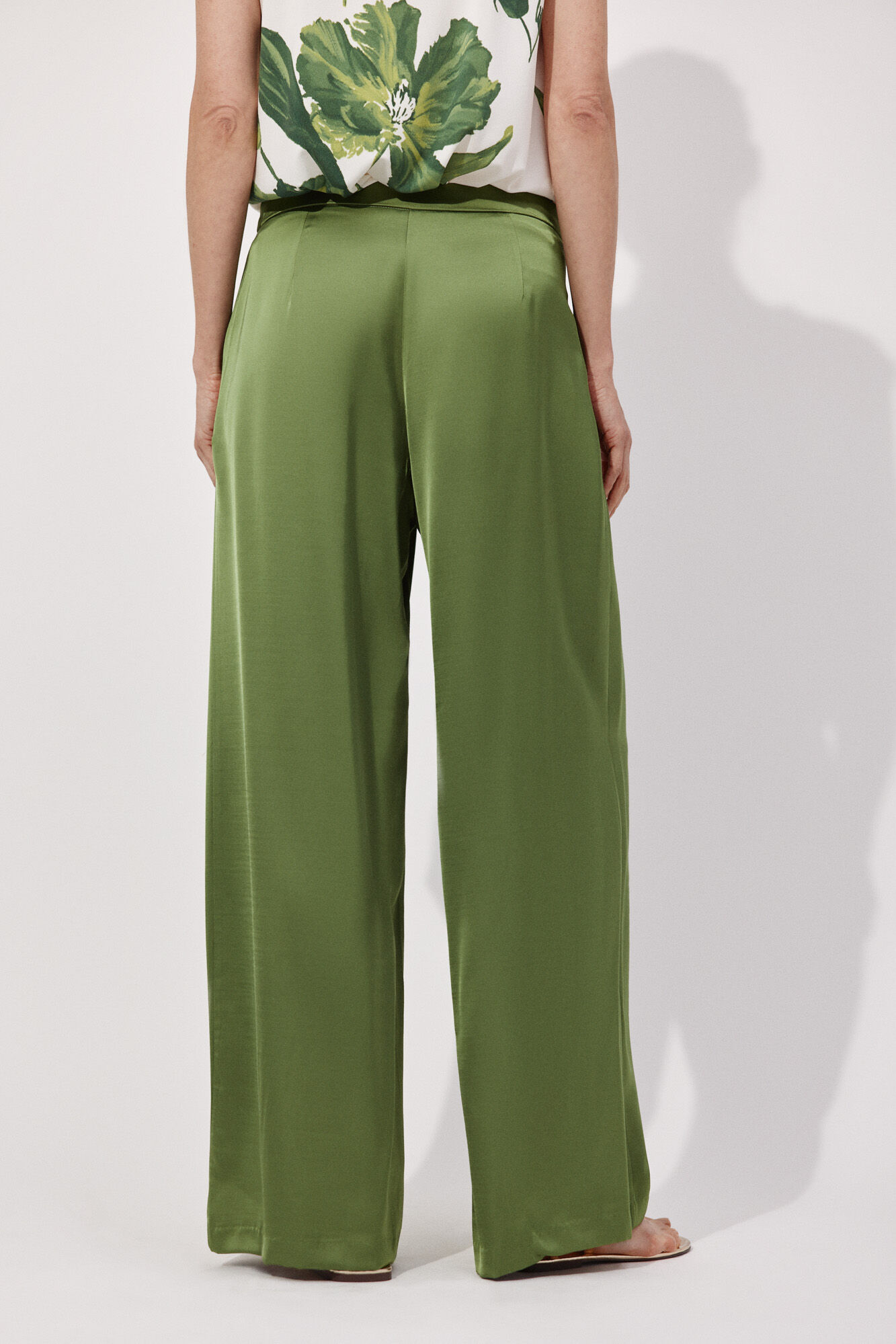 Cortefiel Palazzo trousers with pleats Green