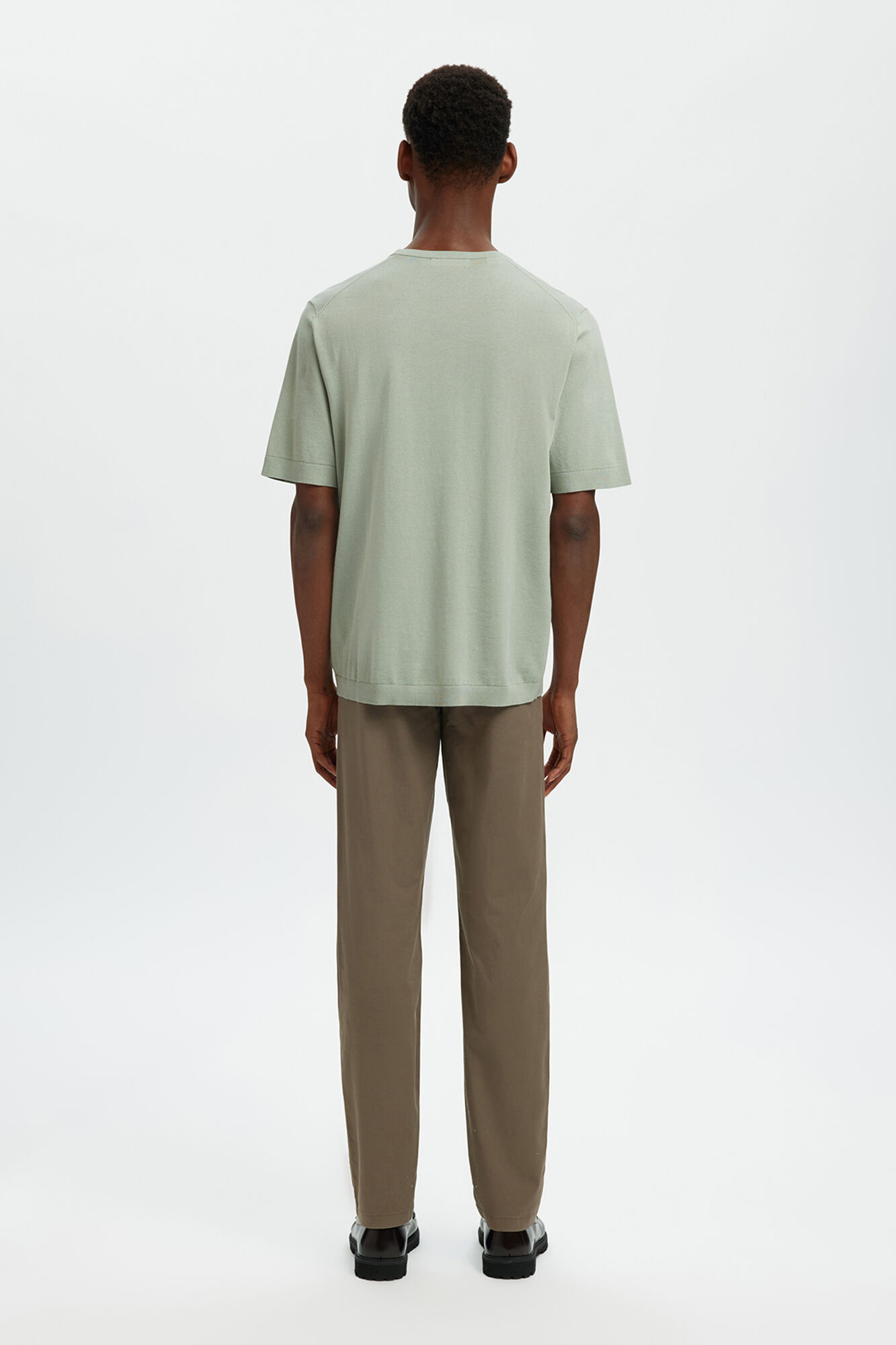 Selected Jersey-knit plain short sleeve men's T-shirt Kaki