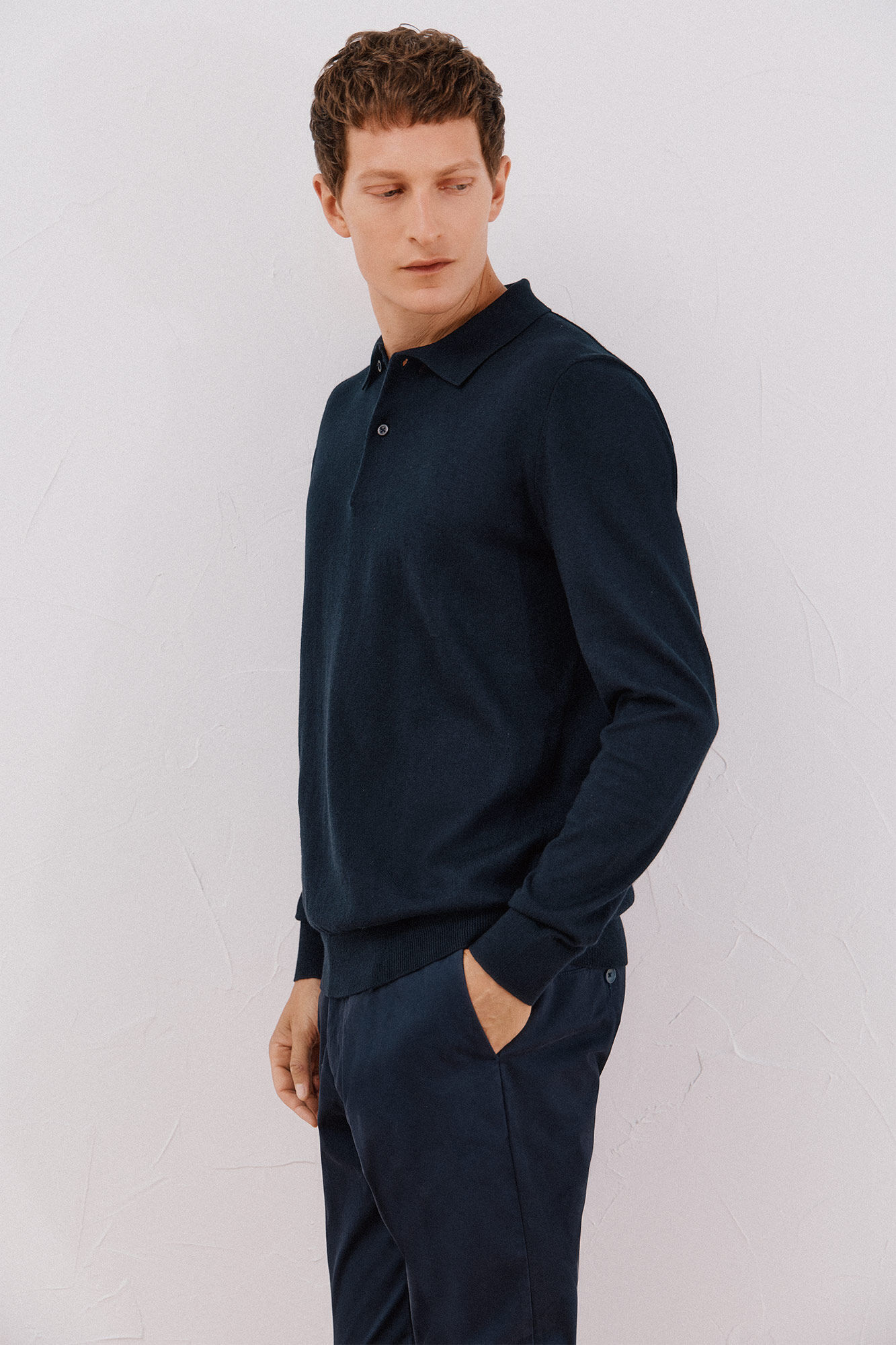 Cortefiel Cotton cashmere polo shirt neck jersey Navy