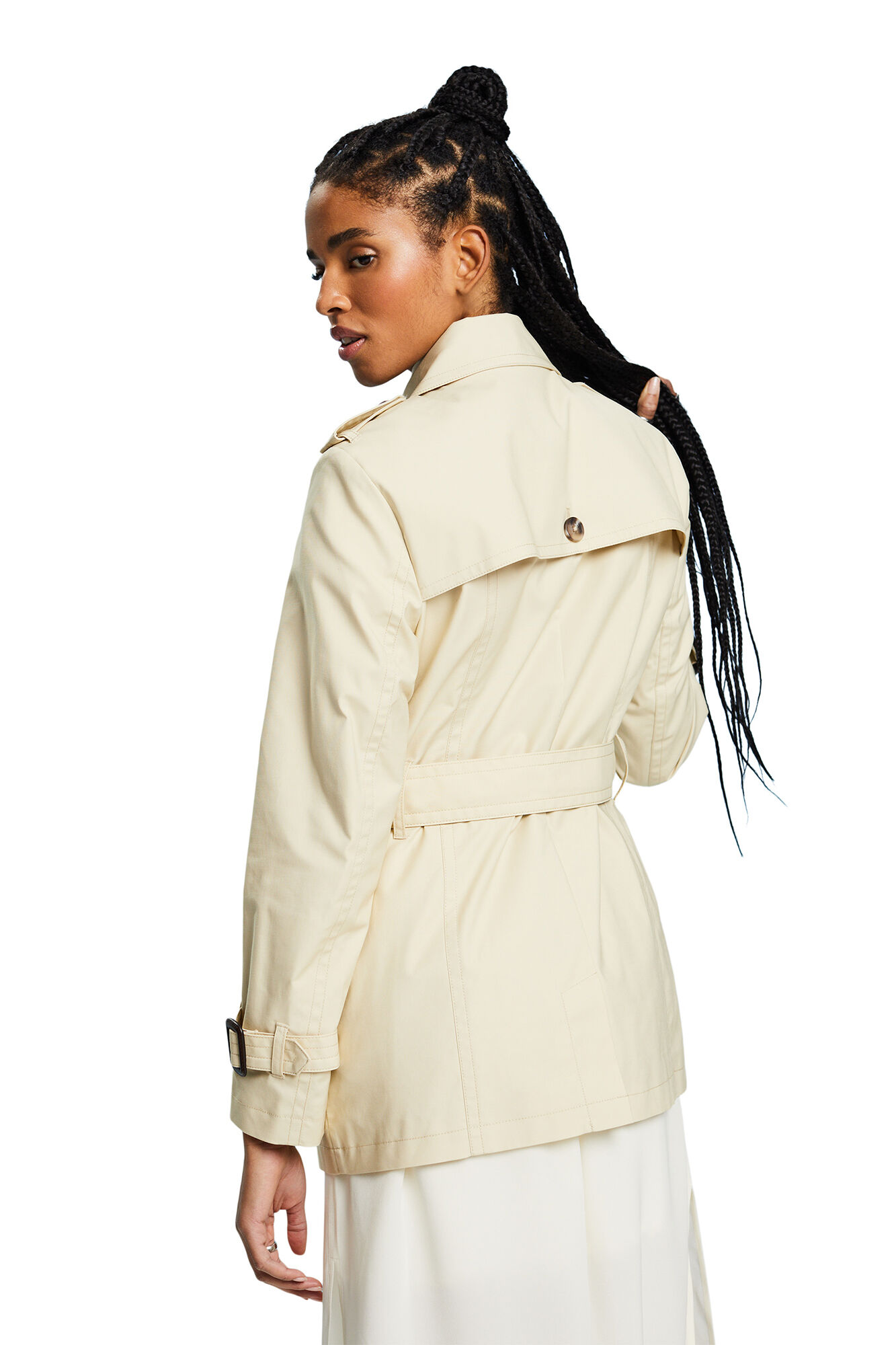 Esprit Gabardina cl&aacute;sica corta con cintur&oacute;n y doble botonadura Beige