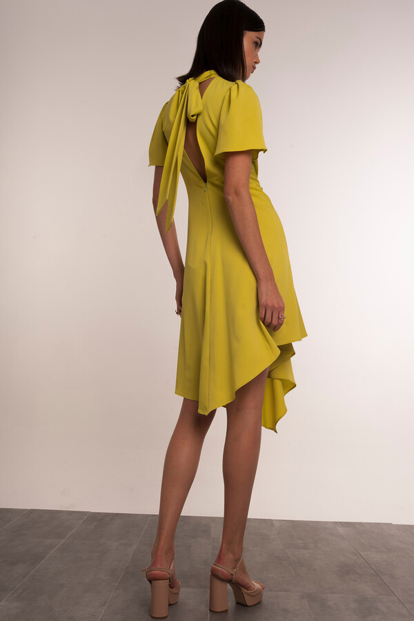 Cortefiel Asymmetric midi dress with drape Yellow