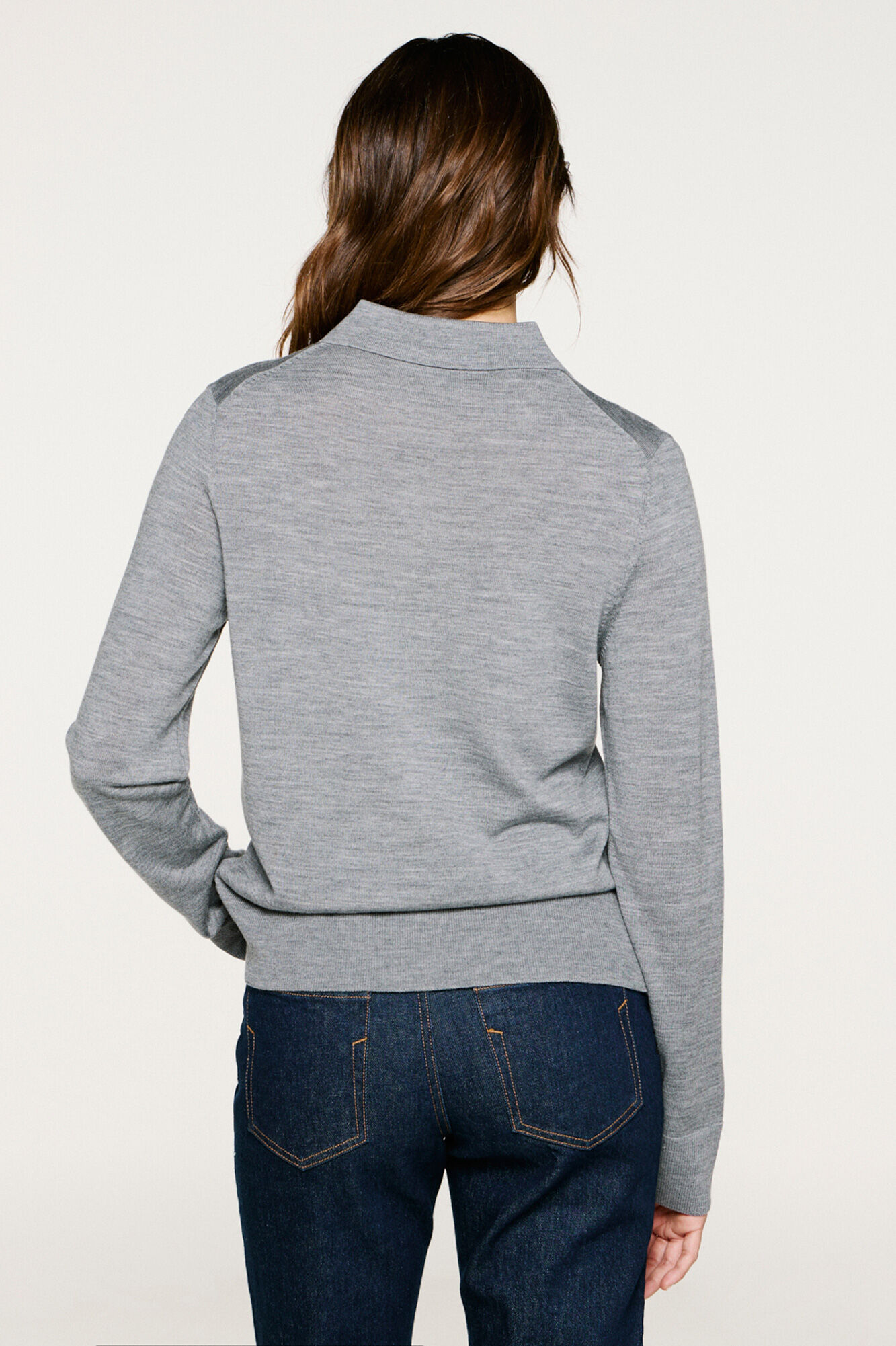 Selected Camisola polo 100% l&atilde; merino. Cinzento