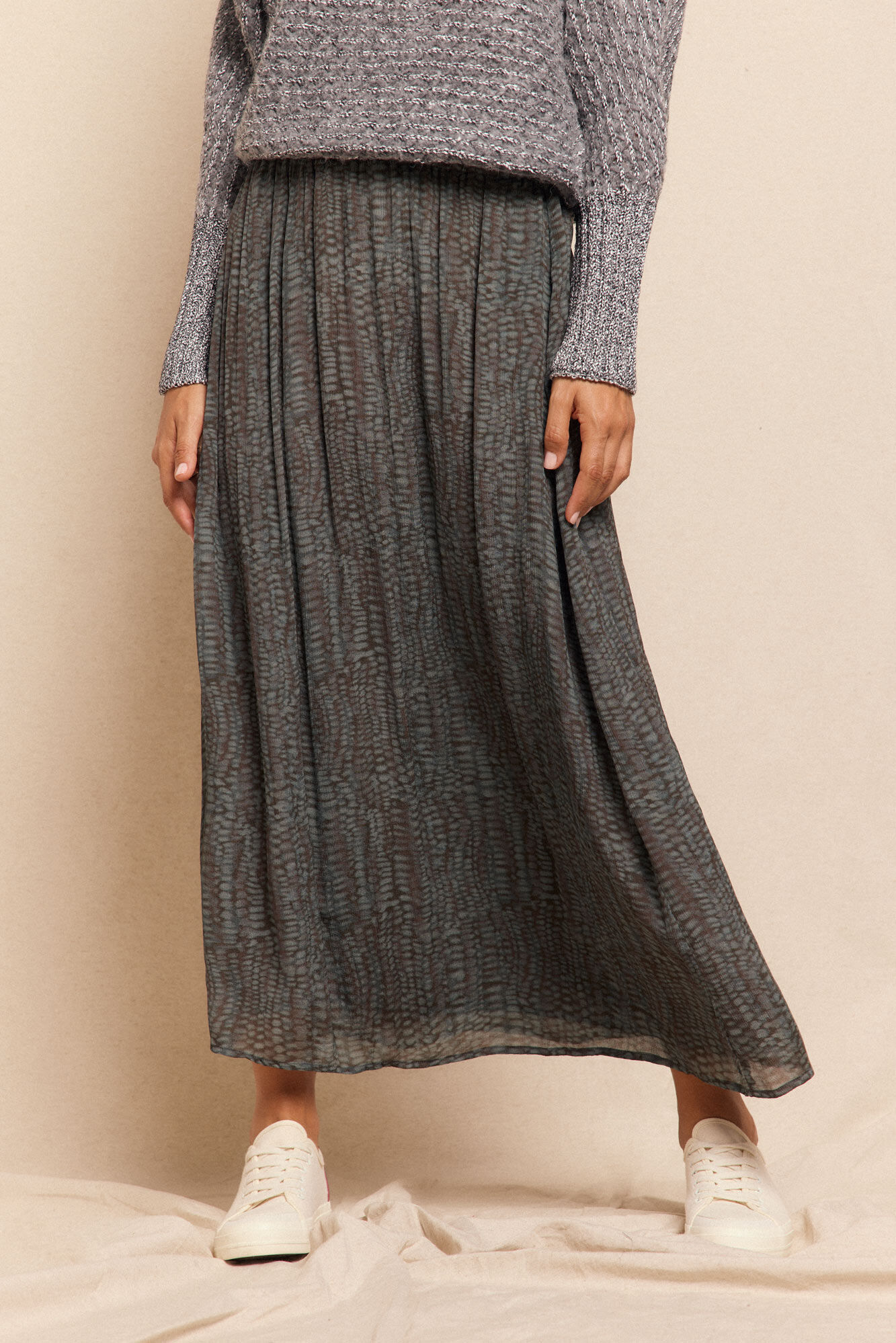 Slowlove Saia midi em cetim estampado