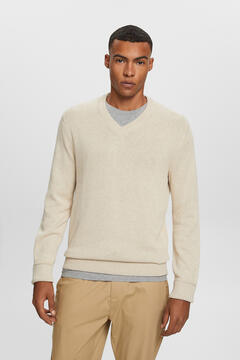 Cortefiel Jersey-knit single-colour cotton jumper Beige