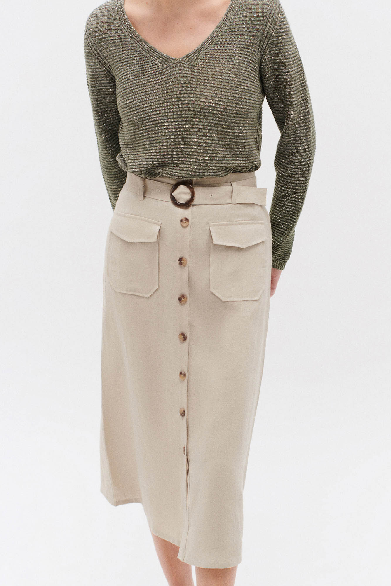 Caroll Falda larga botones 100% lino Beige