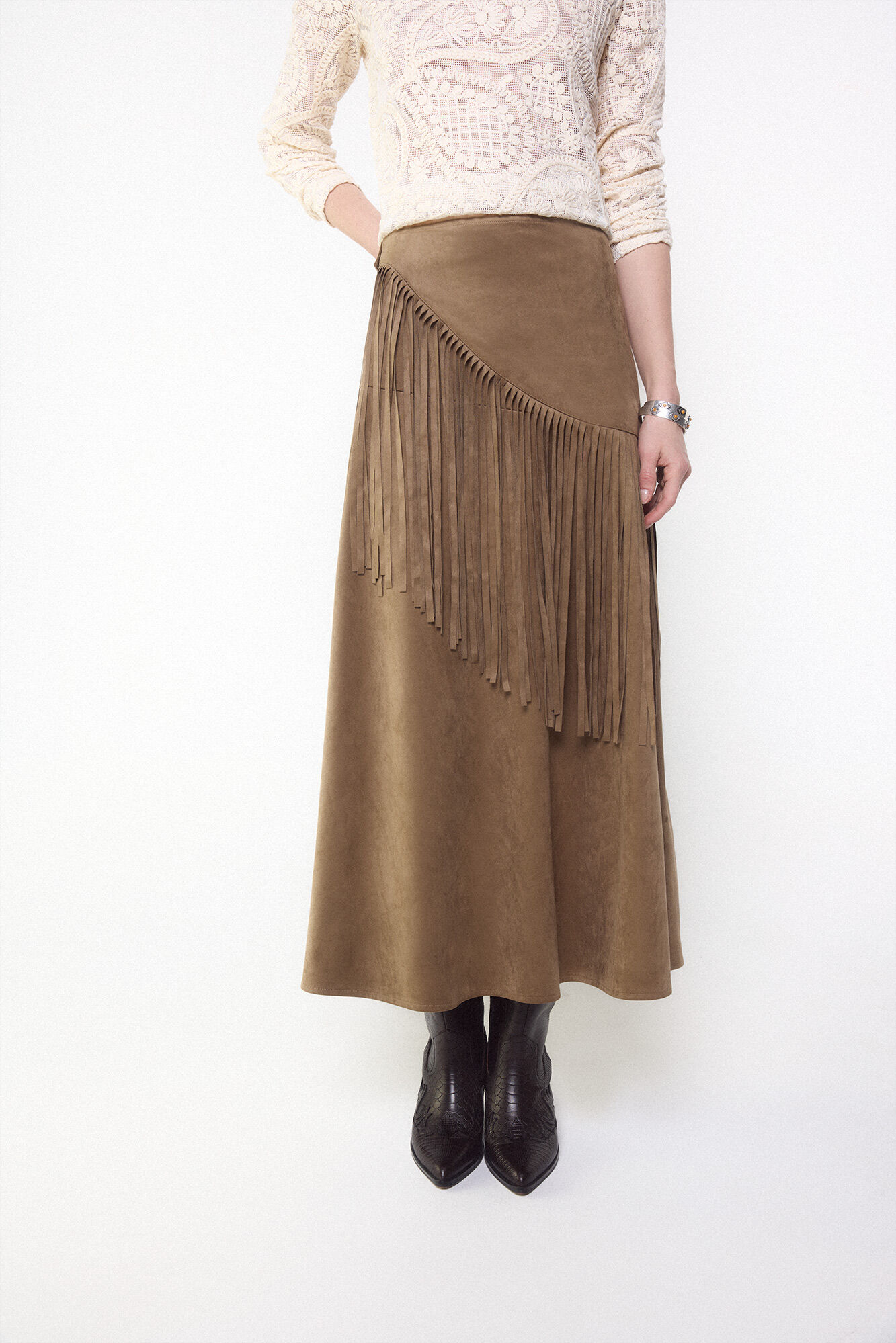 Slowlove Falda antelina con flecos