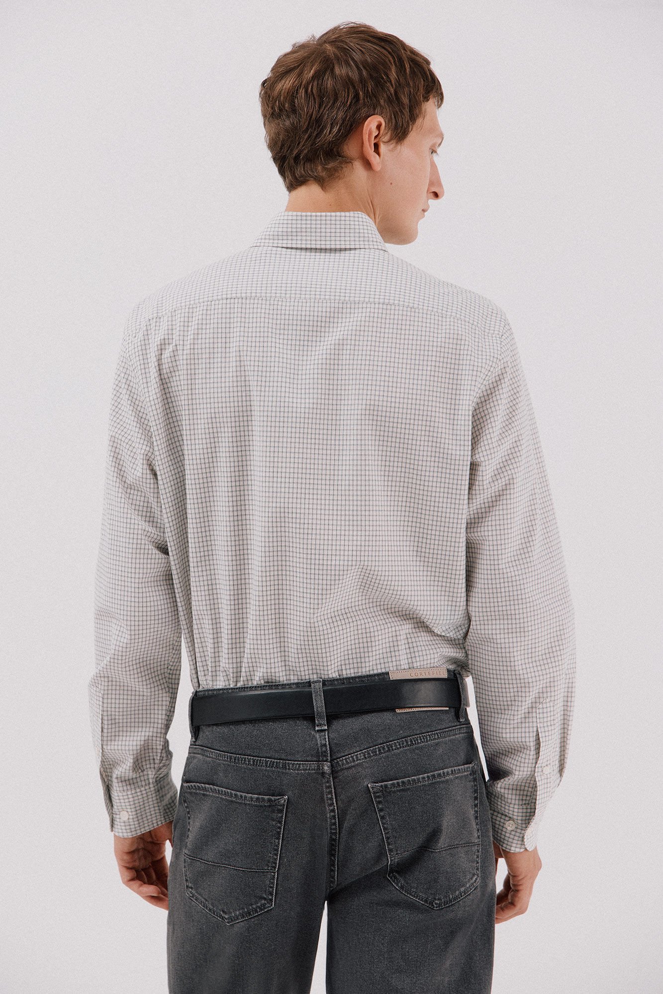 Cortefiel Checked poplin shirt Grey