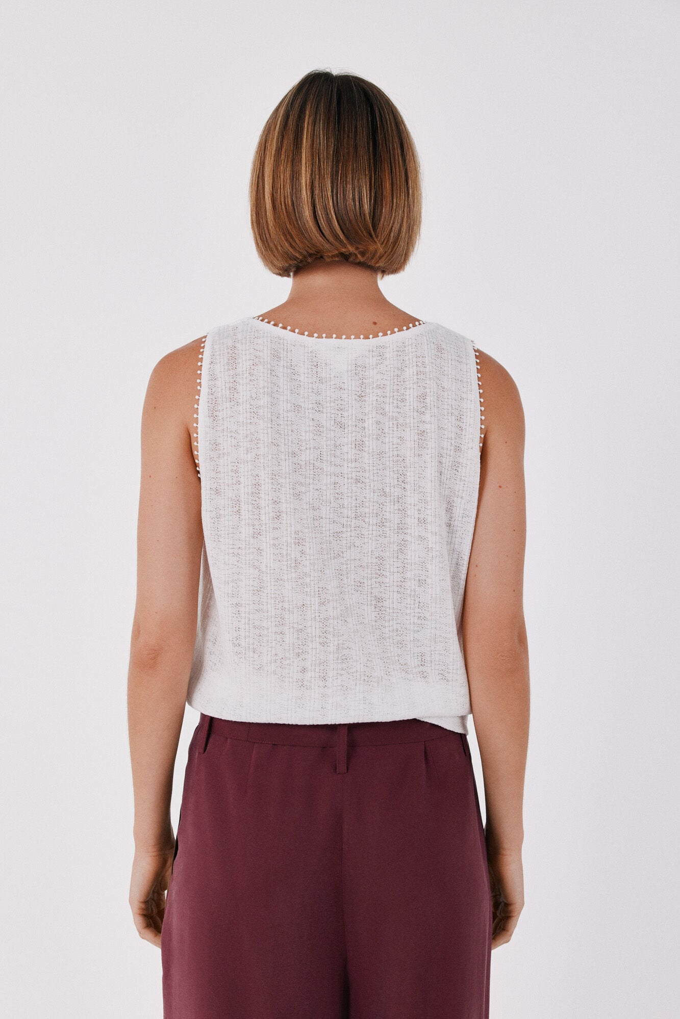 Cortefiel Top de al&ccedil;as com renda Branco