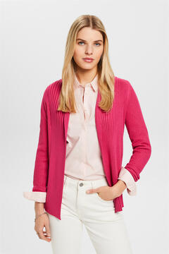 Cortefiel Short open ribbed cardigan, made from recycled material Fuchsia