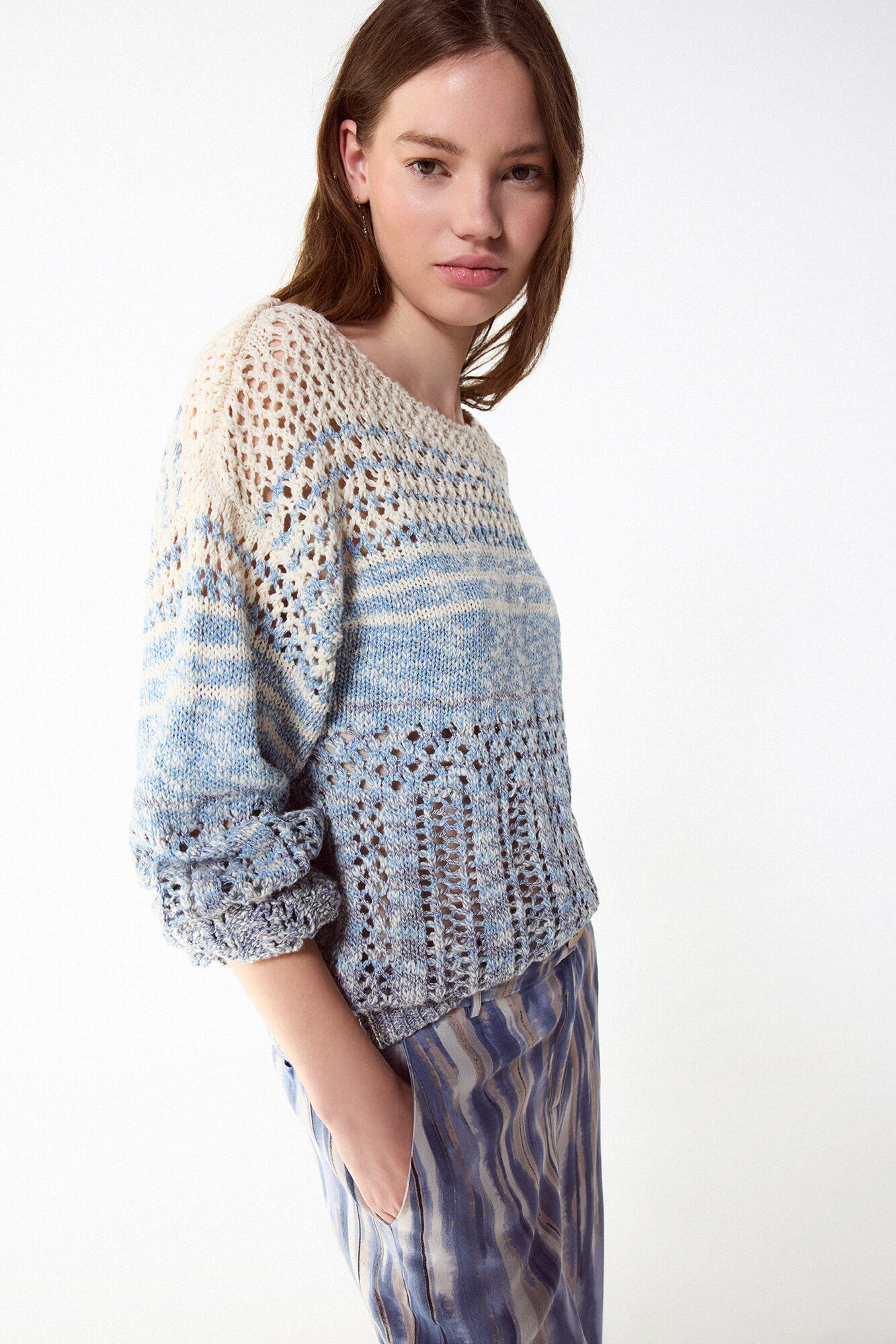 Slowlove Camisola de malha rendada Azul